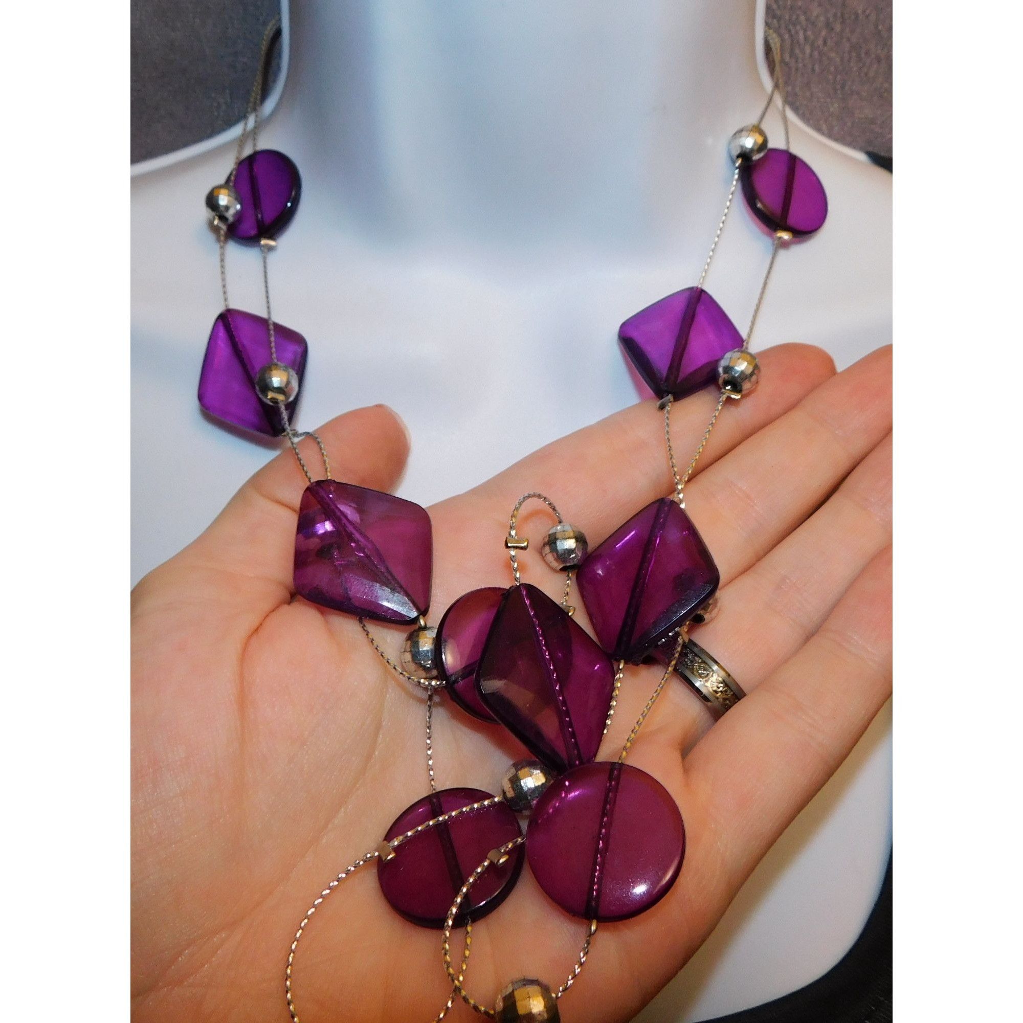 Other Whimsical Purple And Silver Tone Layered Station Necklace Size ONE SIZE - 5 Thumbnail