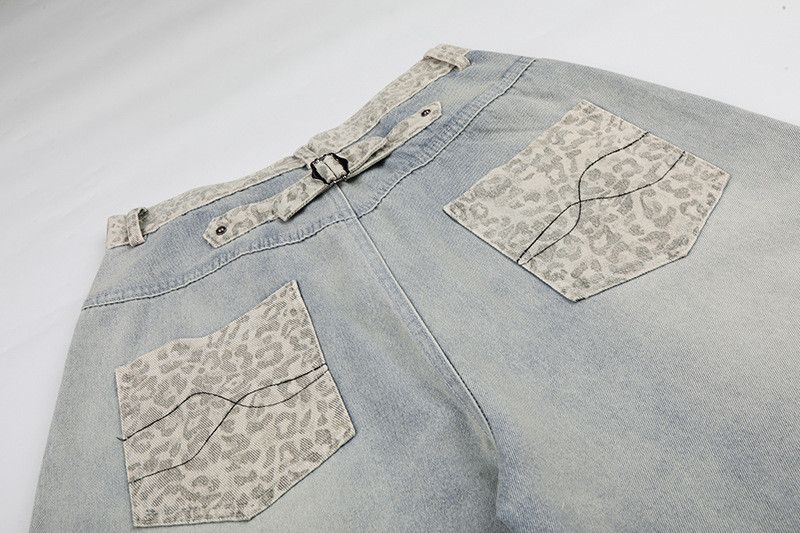Jean Men's American Retro Leopard-Print Patchwork Jeans Size US 32 / EU 48 - 4 Thumbnail