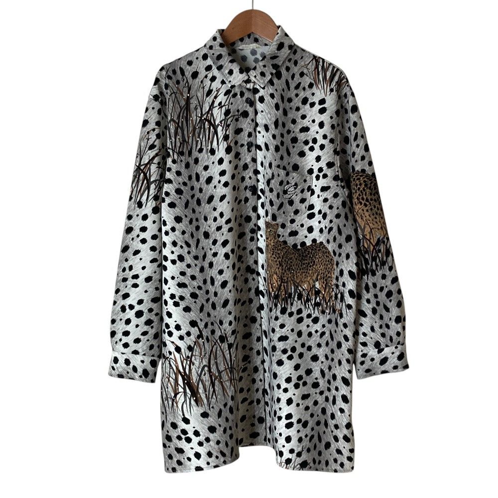 Other Italiya Rhinestone Leopard Big Shirt Textile Tops DUTY FREE for USA
