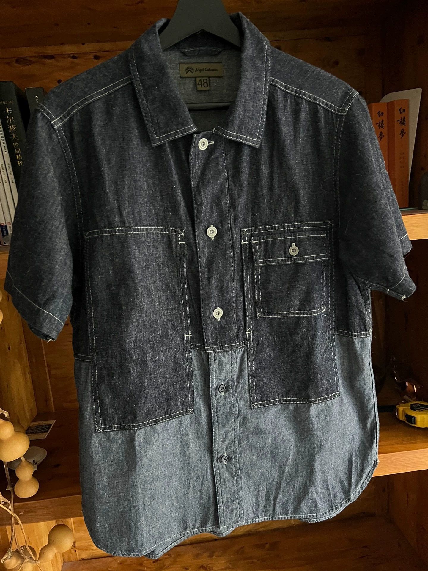Nigel Cabourn Nigel Cabourn Denim Panel Short-Sleeve Shirt Japan Size US M / EU 48-50 / 2 - 2 Thumbnail