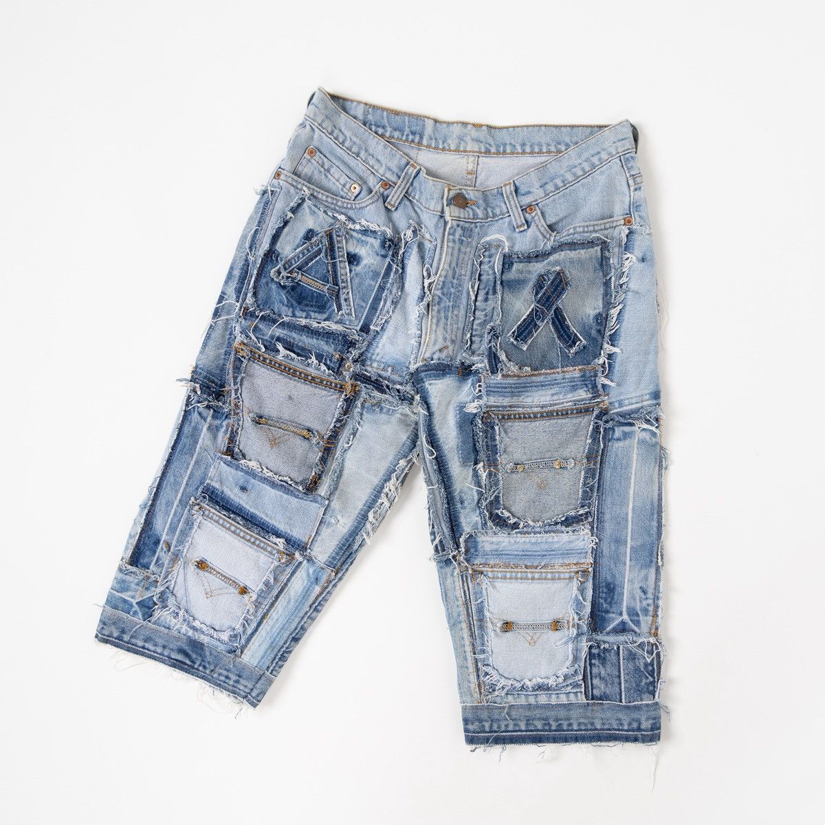 Levi's Levis 512 Coupe Etroite Patchwork Denim Shorts Distressed Size US 32 / EU 48 - 1 Thumbnail