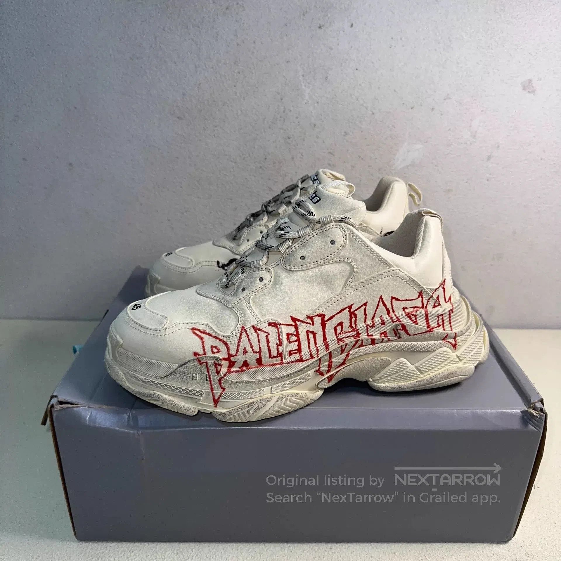 Balenciaga White Platform Sneakers with Red Graphic Design. Size US 12 / EU 45 - 1 Thumbnail