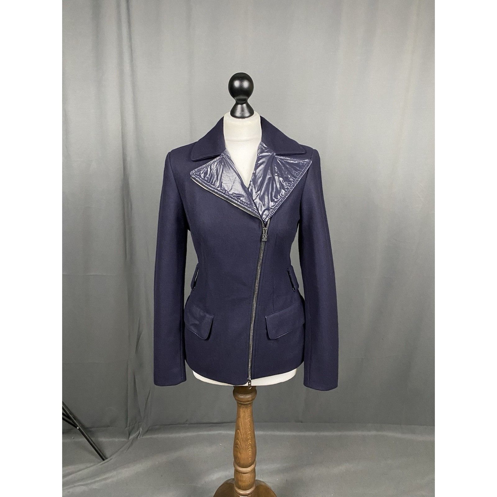 Belstaff Belstaff Women's Blue Wool Assymetric Motorcycle Biker Jacke Size M / US 6-8 / IT 42-44 - 3 Thumbnail