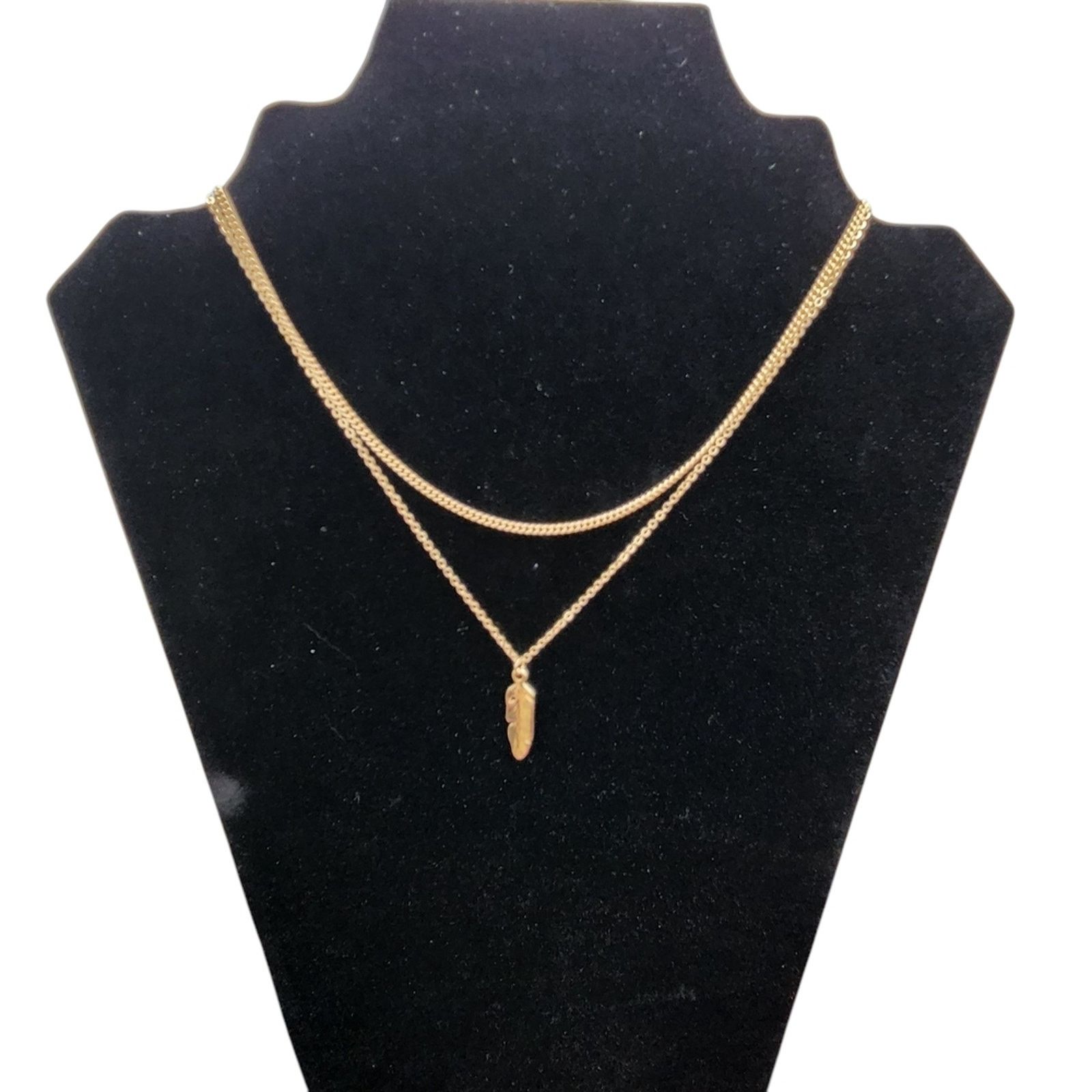 Other Gold Layered Necklace Feather Pendant Nature Inspired Size ONE SIZE - 4 Thumbnail