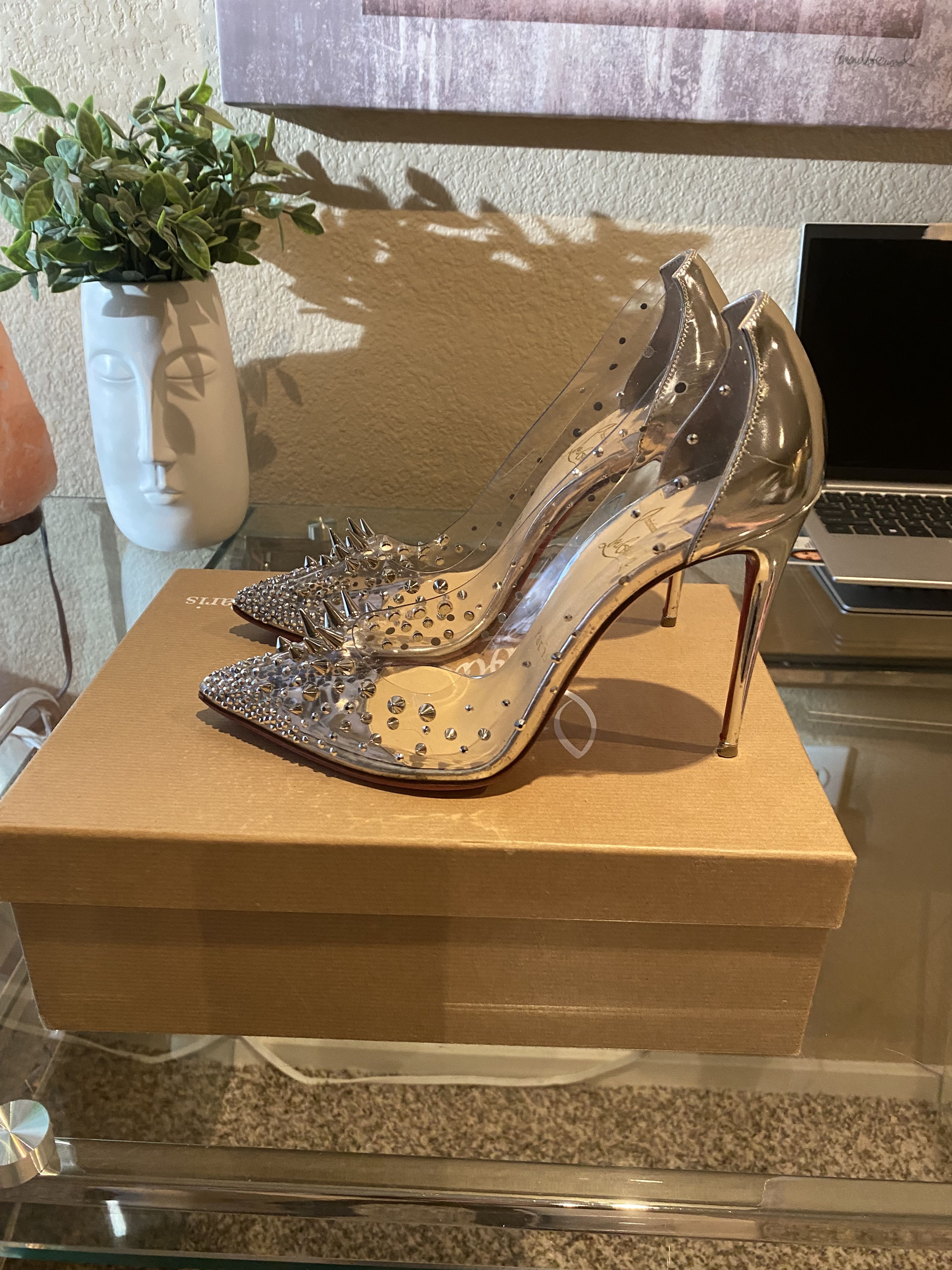 Christian Louboutin GROTIKA PVC Spike & Crystal Pumps Size US 8.5 / IT 38.5 - 5 Thumbnail