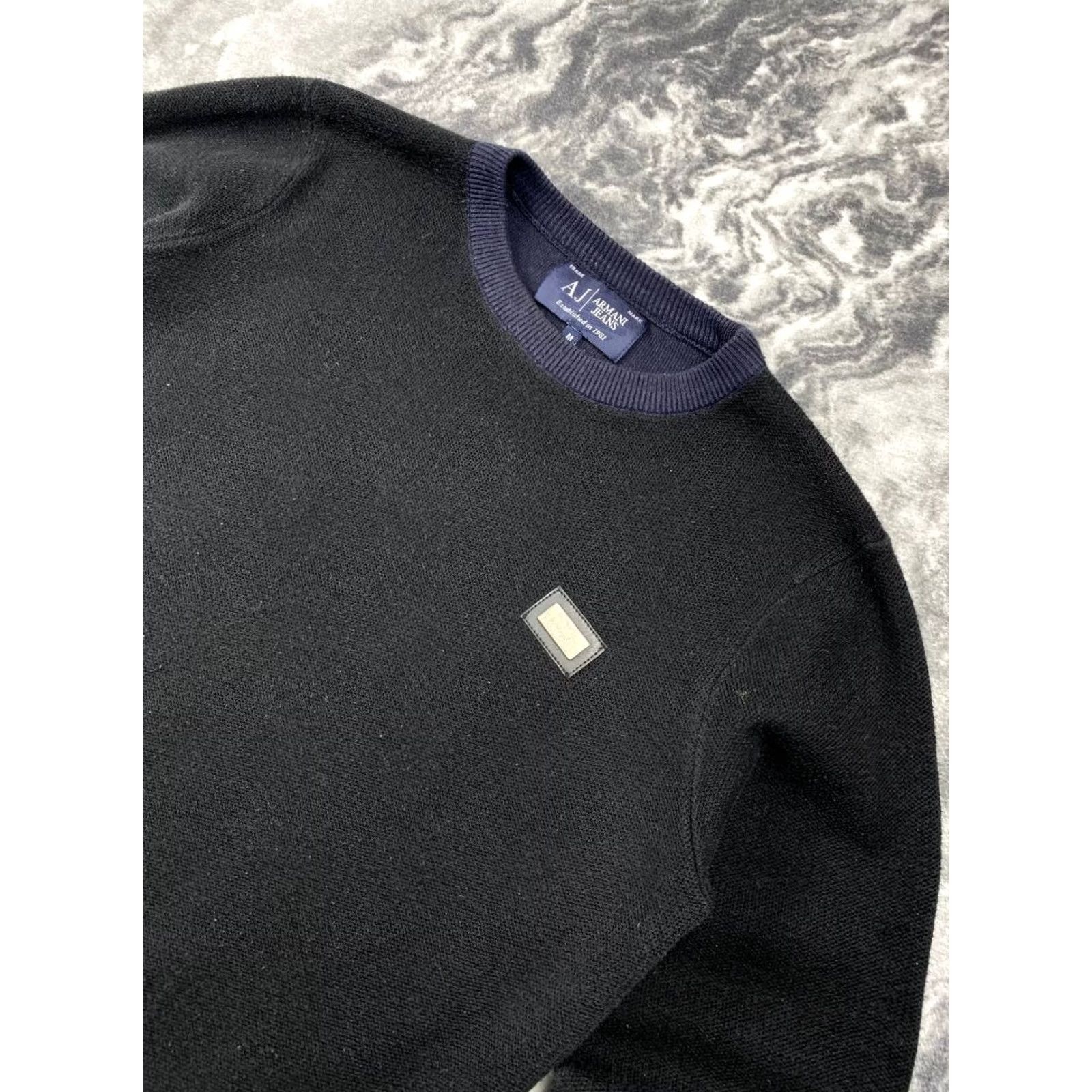 Vintage Armani Jeans Mens Sweater Pullover Knit Logo Black M Size US M / EU 48-50 / 2 - 2 Thumbnail