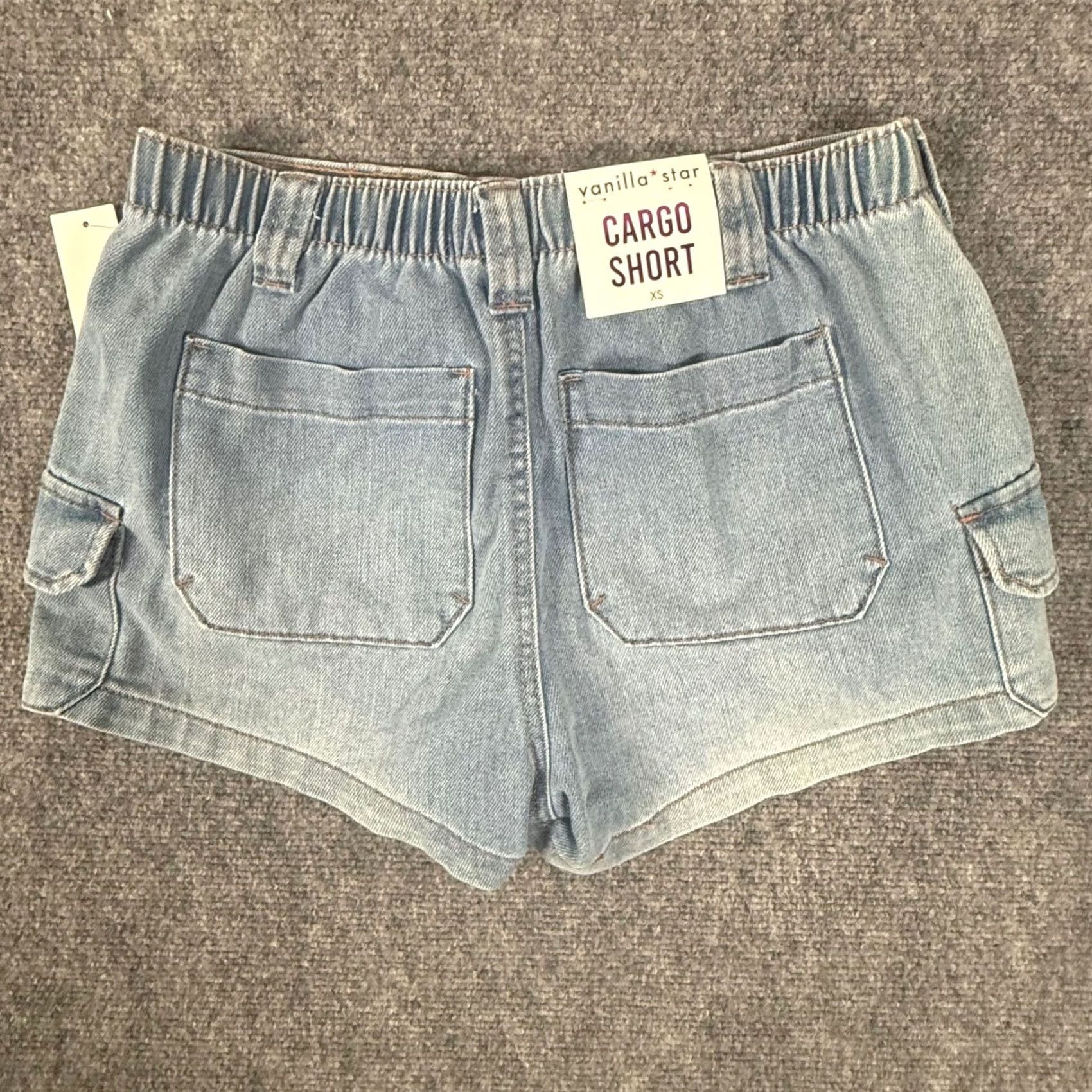 Vintage Vanilla Star Cargo Shorts Denim Light Wash Drawstring Waist Pockets XS Women Regular Denim Cotton Blend Casual Summer Travel Size 26" / US 2 / IT 38 - 2 Thumbnail