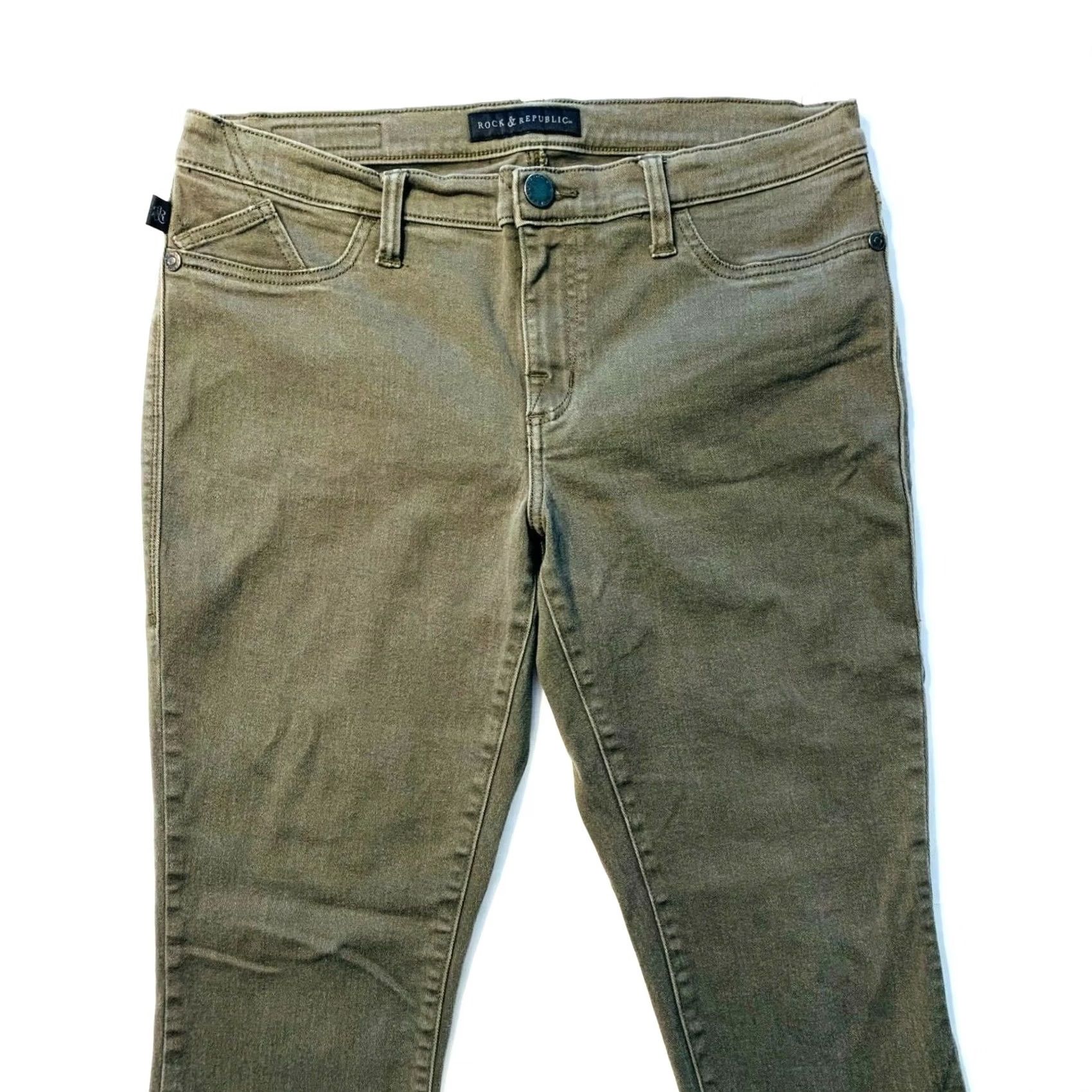 Vintage Rock & Republic Kashmiere Stretch Skinny Jeans Jegging Army Green Womens 14M EUC Size 36" / US 14 / IT 50 - 4 Thumbnail