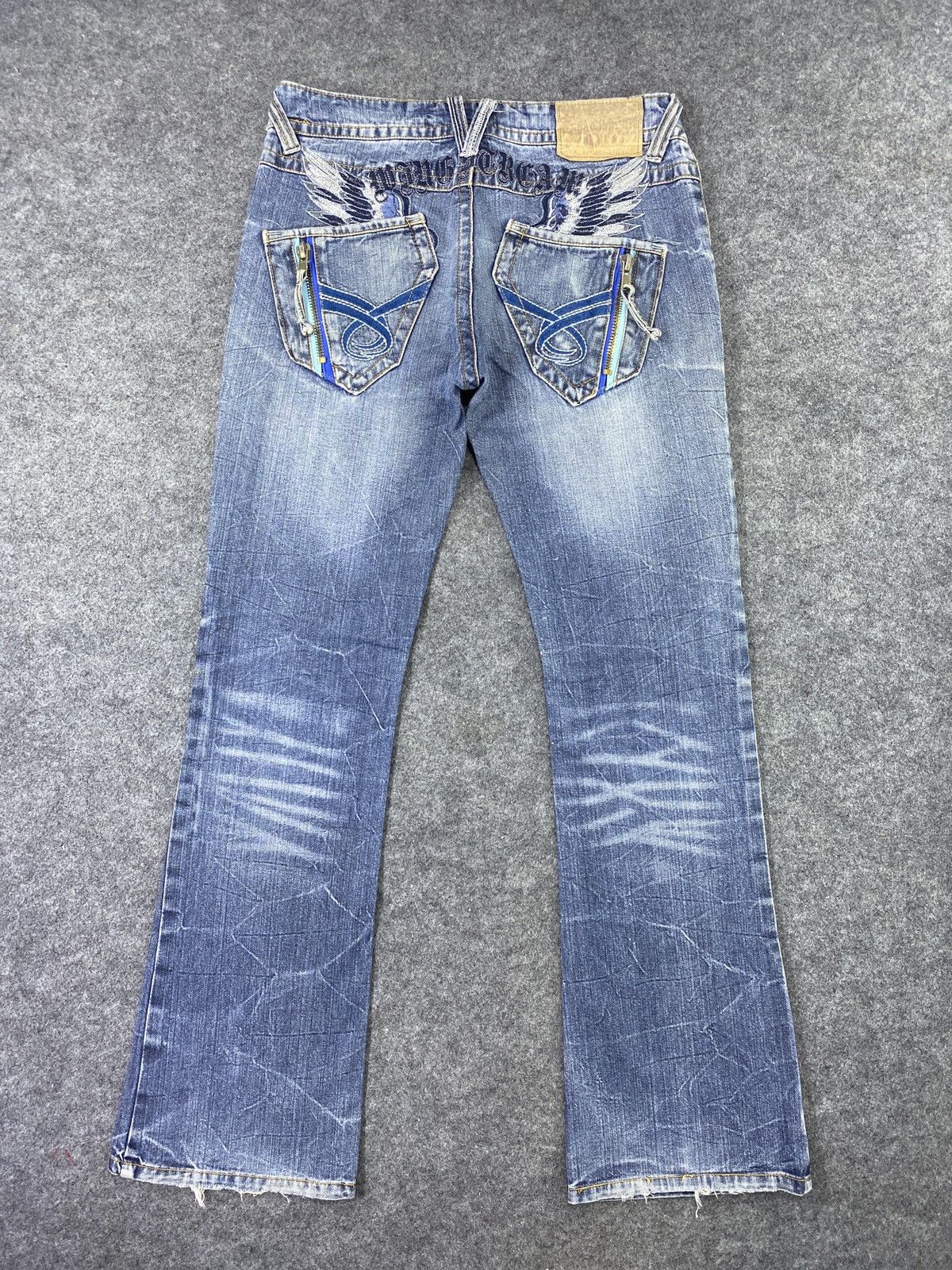 Japanese Brand × Jean Japanese Brand Distress Blue Wash Flare Jeans - J979 Size US 33 - 3 Thumbnail