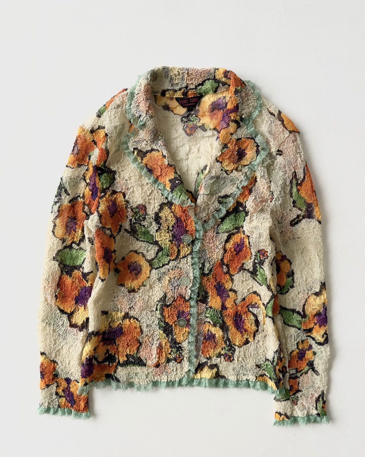 Japanese Brand YUKI TORii WRINKLED PLEATS FLORAL SHIRT Size L / US 10 / IT 46 - 3 Thumbnail