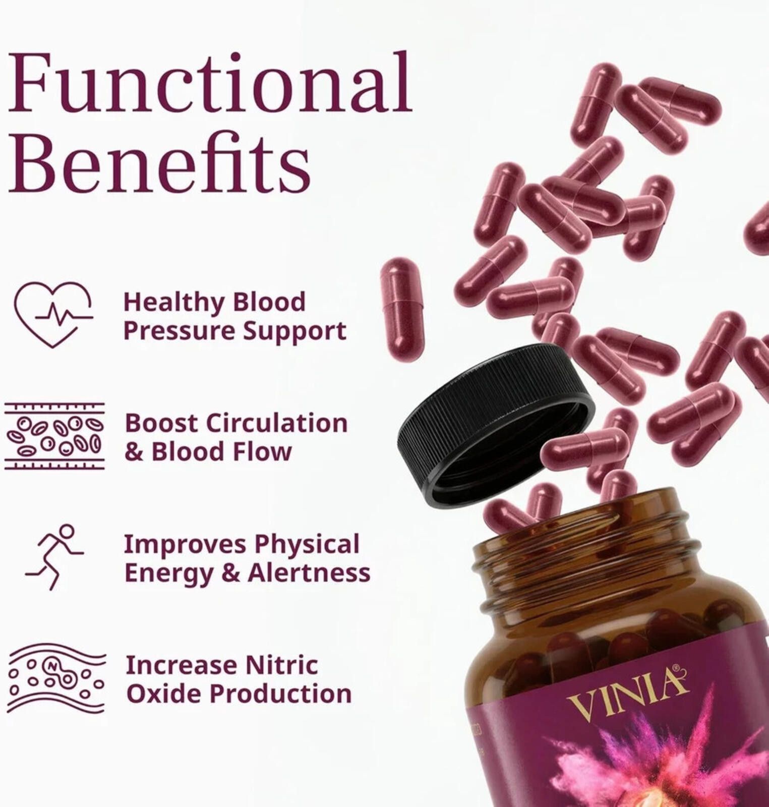Vintage VINIA Red Grape Pwder Capsules Resveratrol Supplement 30 Cap Size ONE SIZE - 3 Thumbnail