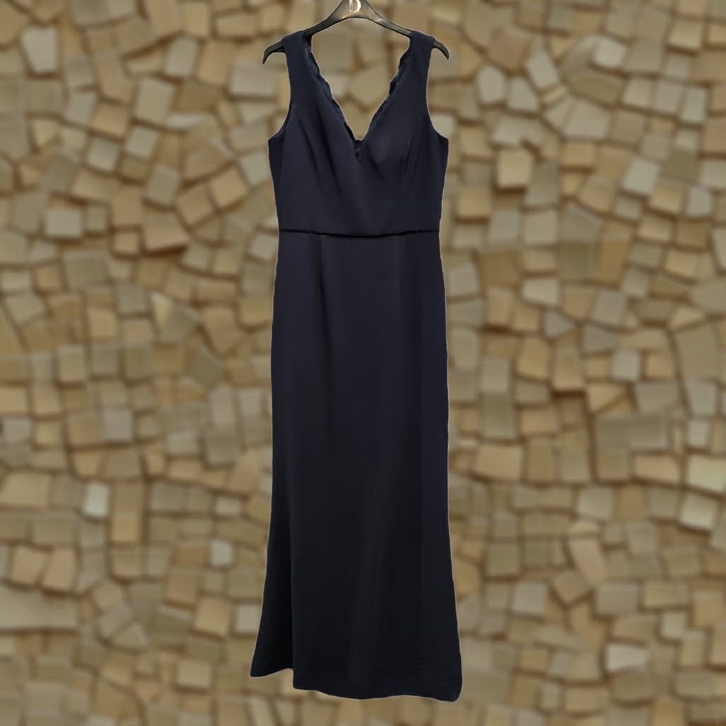 Vintage JS Collections Womens Maxi Dress Navy Blue 14 UK Sleeveless V-Neck Zip Dry Clean Only Elastene/Polyester UK14 Maxi Dress Party Cocktail Wedding Womens Size XL / US 12-14 / IT 48-50 - 1 Thumbnail