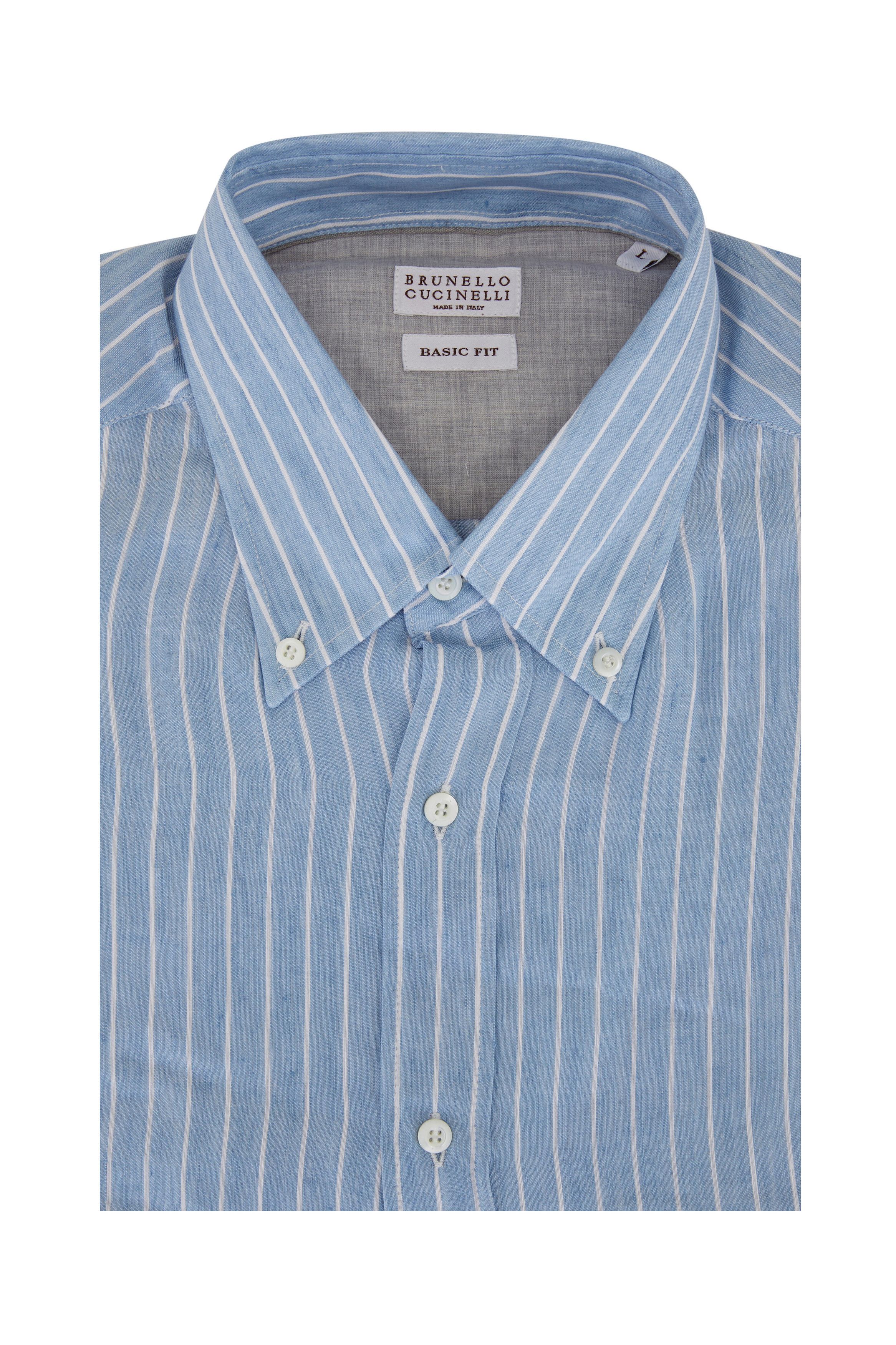 Image of Brunello Cucinelli O1W1Db10424 Shirts In Blue, Men's (Size XL)