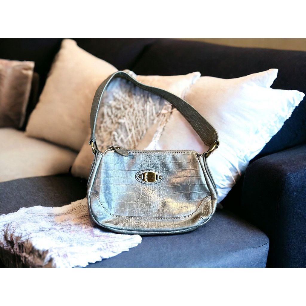 Tommy Hilfiger Tommy Hilfiger Faux Croc Leather Shoulder Purse Bag Metallic Size ONE SIZE - 1 Thumbnail