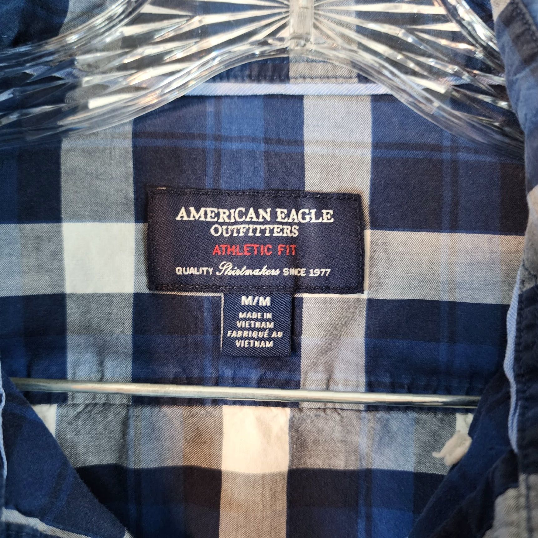 American Eagle Outfitters VINTAGE? No. American Eagle Outfitters Mens Button-Up Shirt Athletic Fit Long Sleeve Plaid Blue White Size M Men) Size US M / EU 48-50 / 2 - 5 Thumbnail