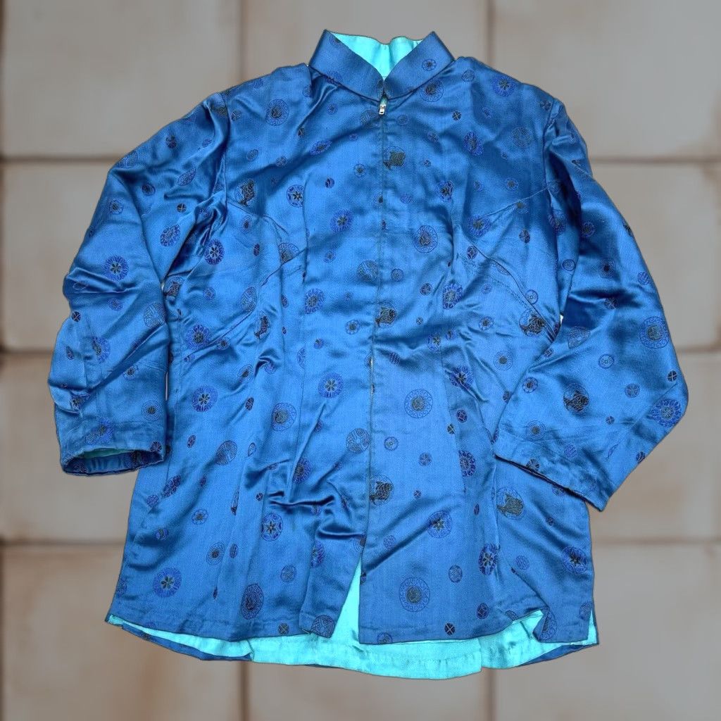 Vintage VINTAGE Asian Traditional Chinese Blue Silk Top Full Zip S/M Jacket Silk Blend Ethnic/Peasant 1980s Womens/Mens? Size S / US 4 / IT 40 - 1 Thumbnail