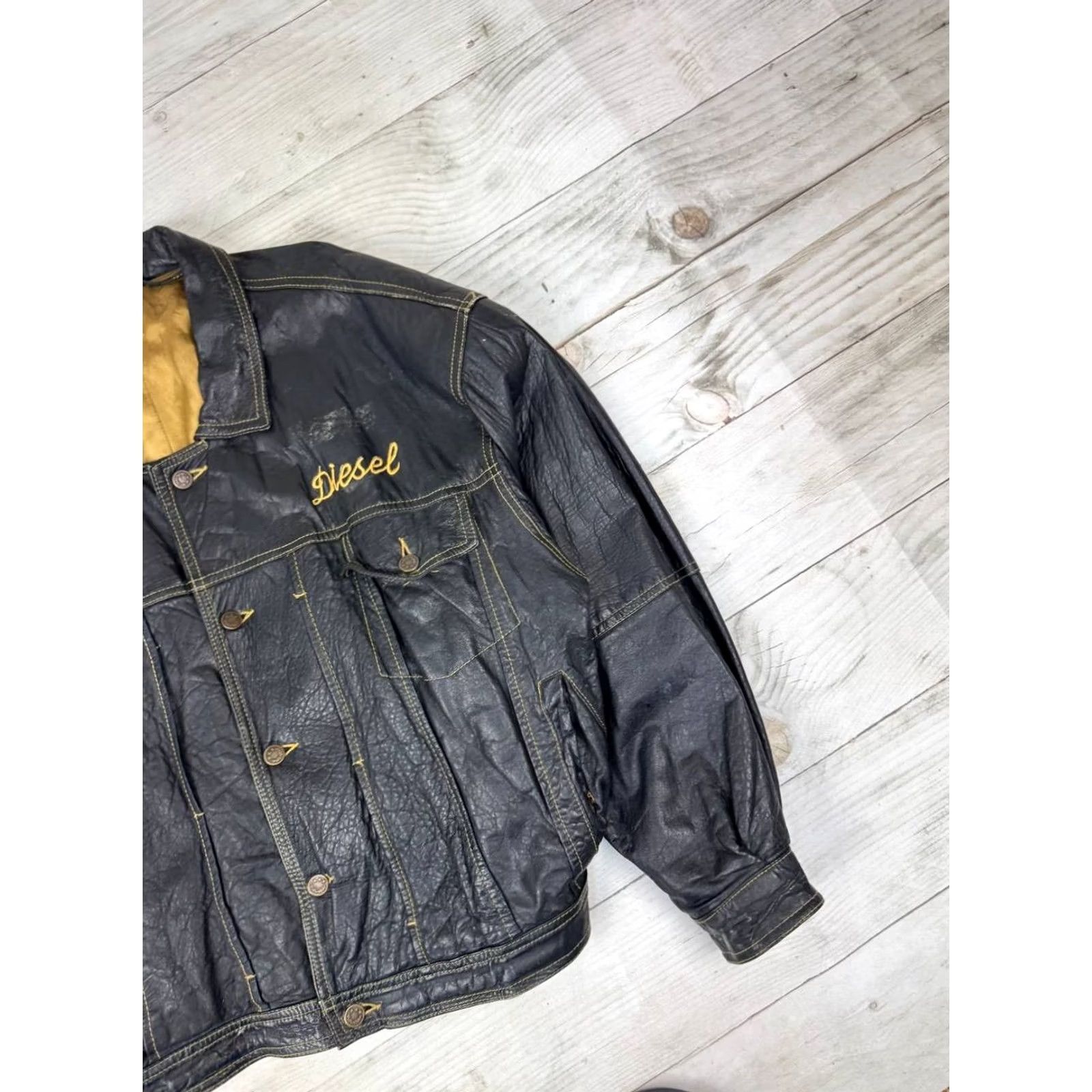 Diesel VINTAGE Nike? Diesel Leather Jacket 90s Big Logo Biker Men XL Black Size XL - Note: Original title provided; no new info added. Size US XL / EU 56 / 4 - 4 Thumbnail