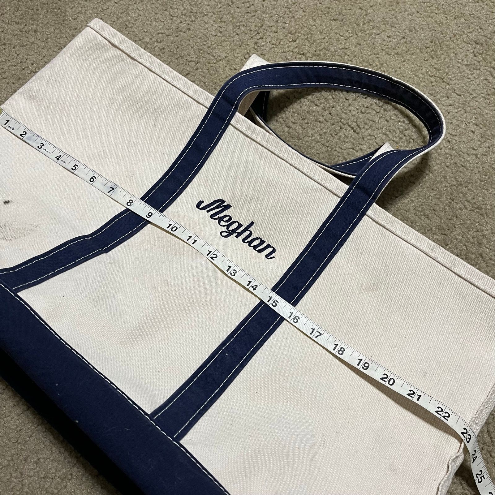 L.L. Bean Vintage L.L. Bean Boat and Tote Bag 23 Inch Canvas Navy Trim Size ONE SIZE - 6 Thumbnail