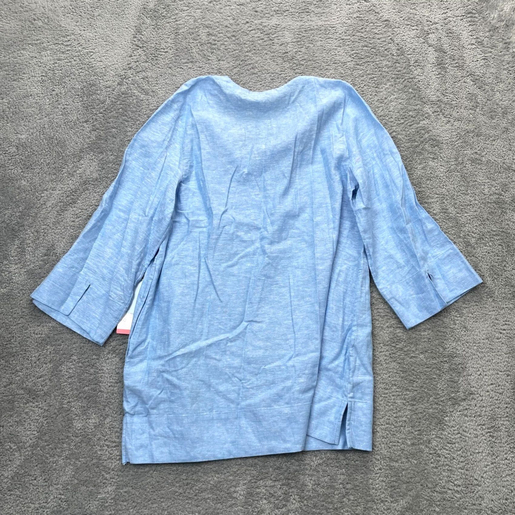 Lands' End Lands' End Top Womens Medium Blue Tunic Linen Blend V-Neck 3/4 Sleeve Pullover Casual Shirt Blouse Tunic Beach Preppy Size M / US 6-8 / IT 42-44 - 2 Thumbnail