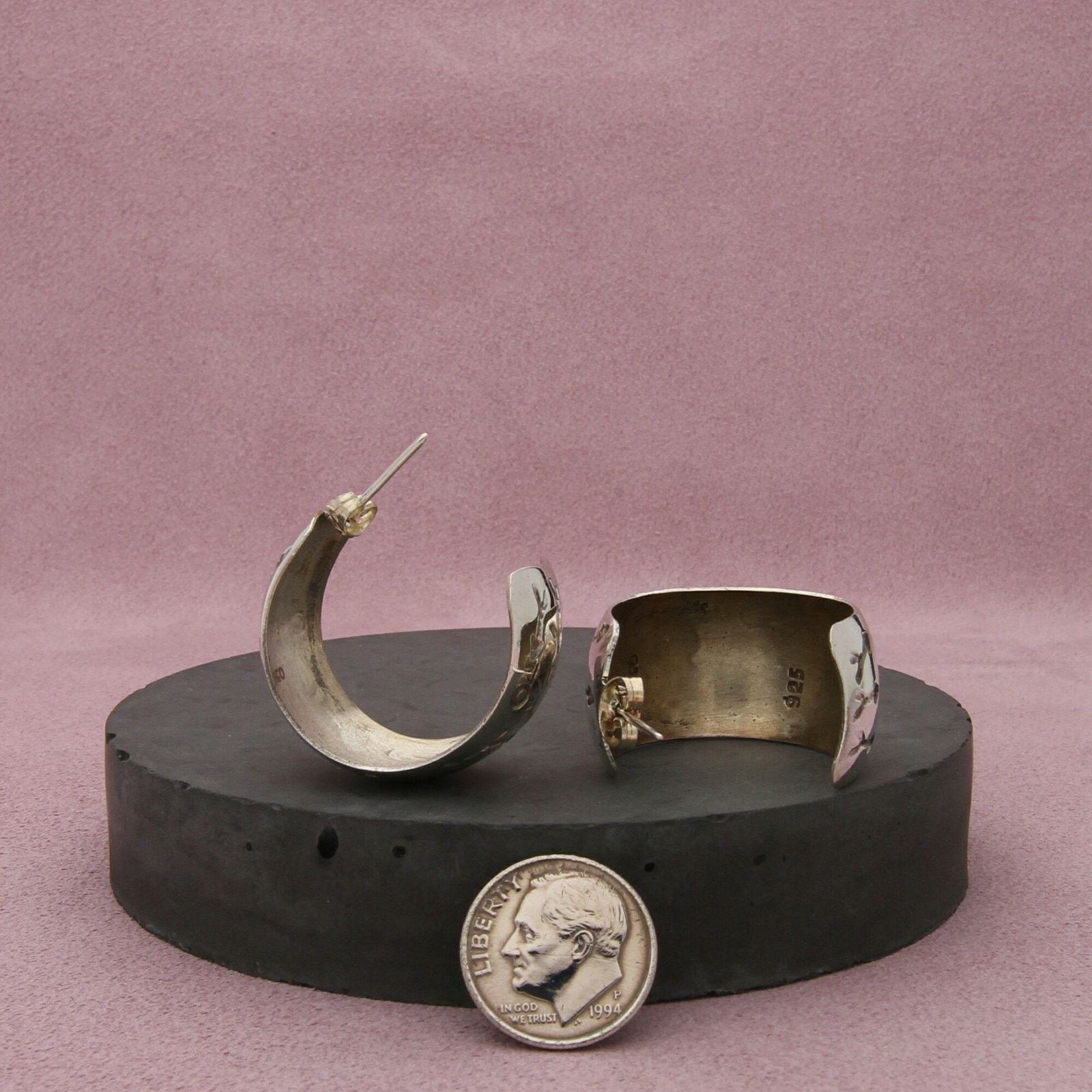 Mexicana mexico sterling silver vintage stamped hoop post earrings Size ONE SIZE - 2 Thumbnail
