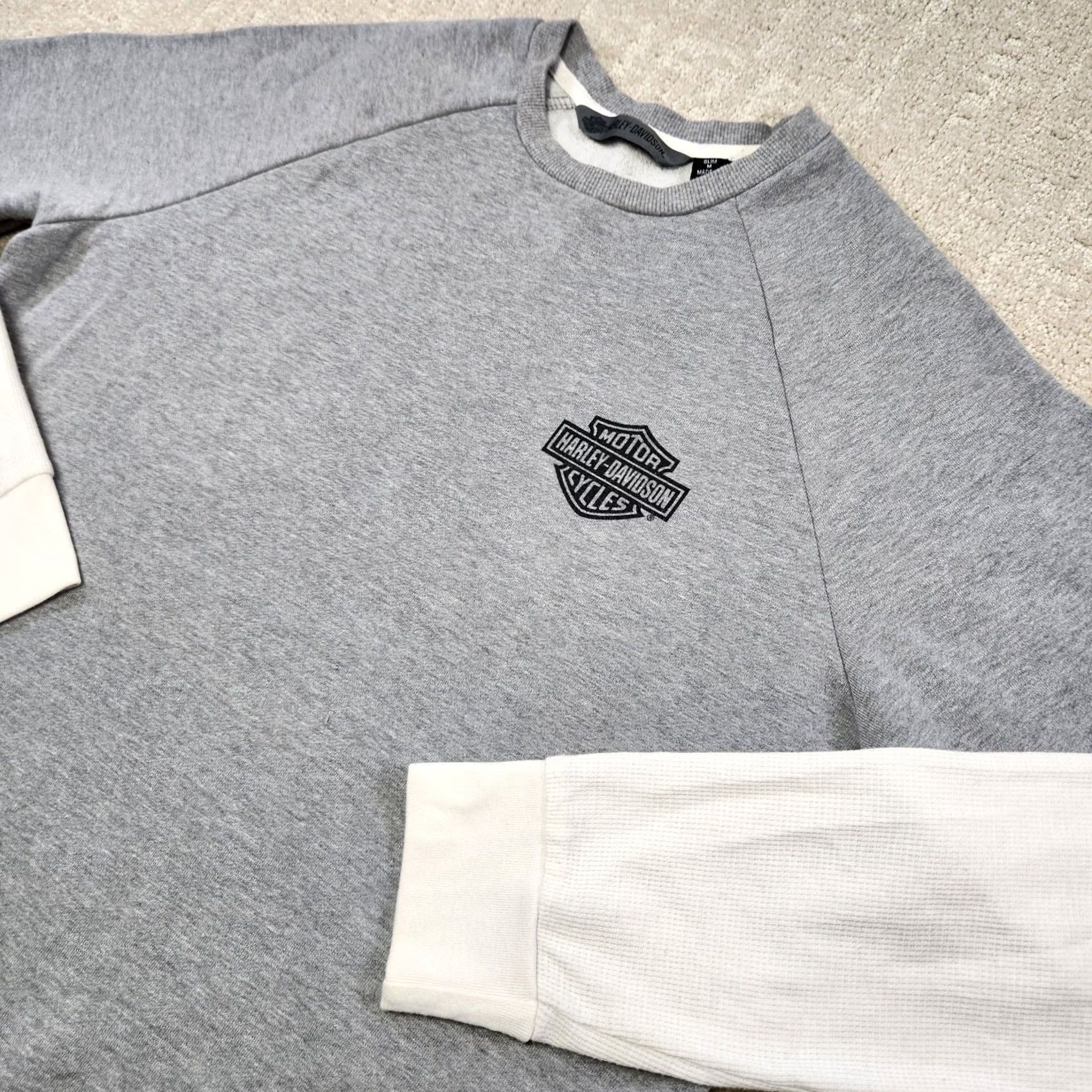 Harley Davidson Harley-Davidson Sweatshirt Men Medium Slim Fit Thermal Sleeve Raglan Skull Gray Shirt Pullover Graphic Print Fire 90s Motorcycle Mens Size US M / EU 48-50 / 2 - 2 Thumbnail