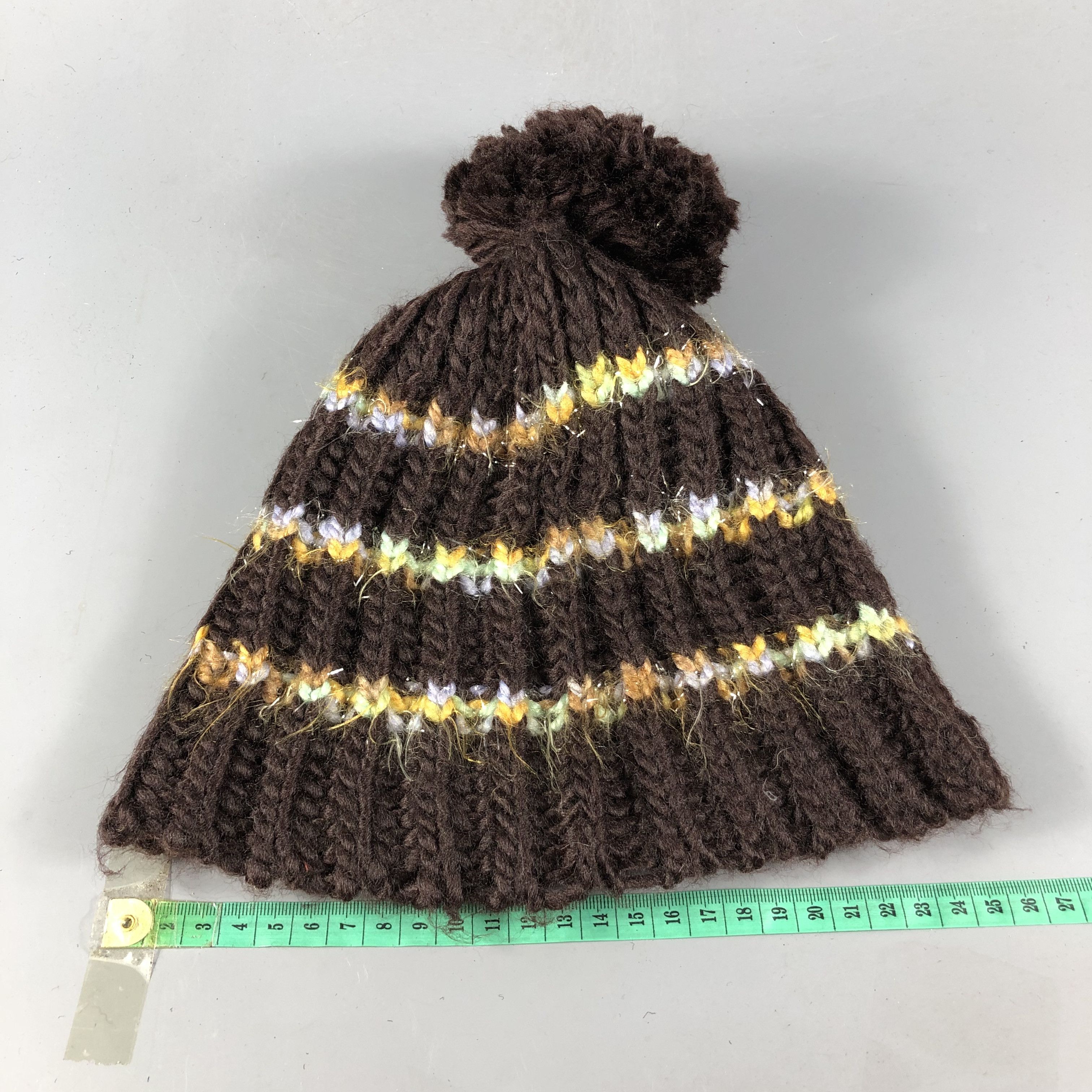 Vintage Unknown Striped Pleated Bobble Beanie Snowcap Snow Hat B810 Size ONE SIZE - 3 Thumbnail