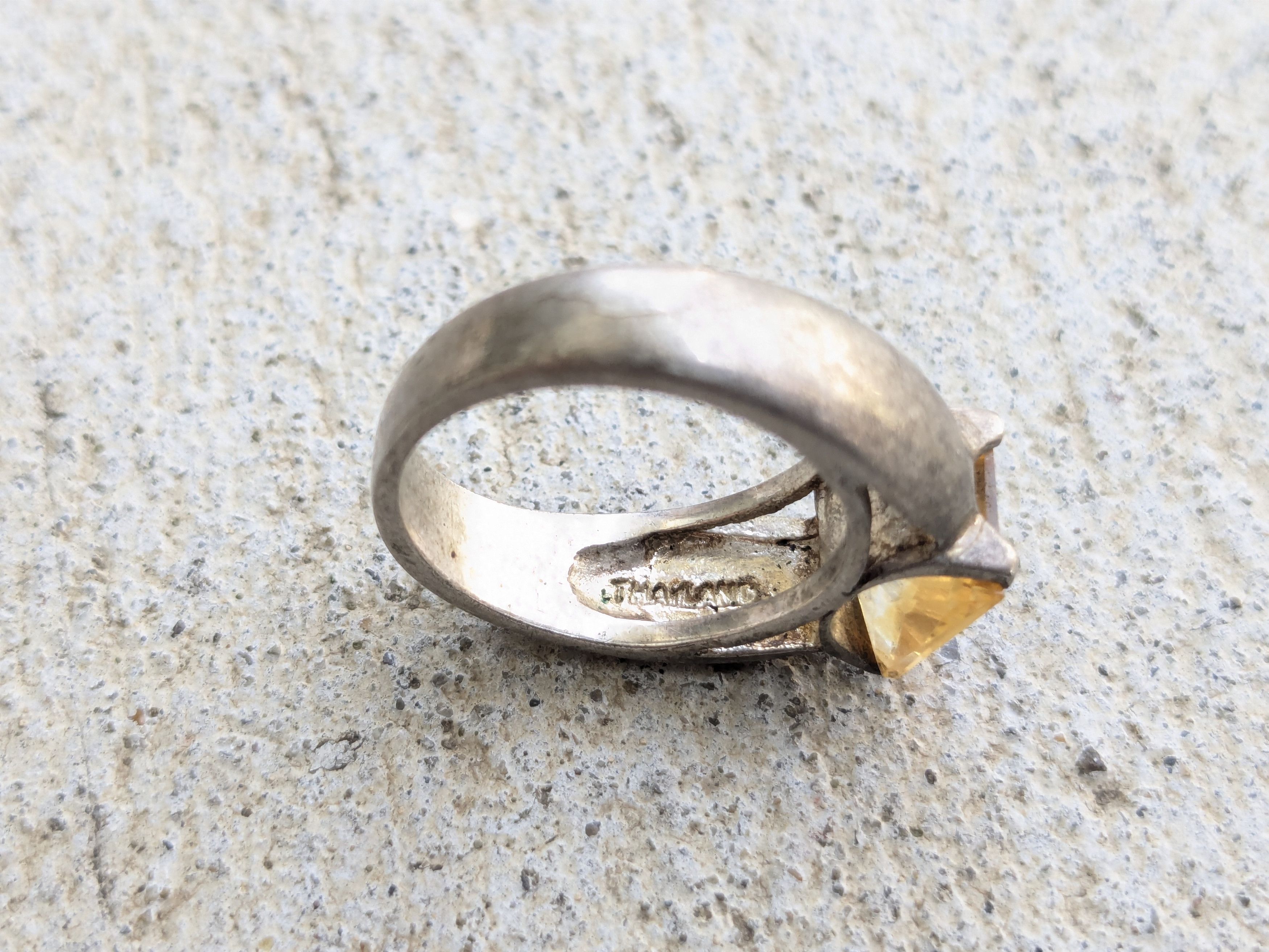 Jewelry Sterling Silver Ring Yellow Citrine Square Faceted 6 Band Size ONE SIZE - 5 Thumbnail
