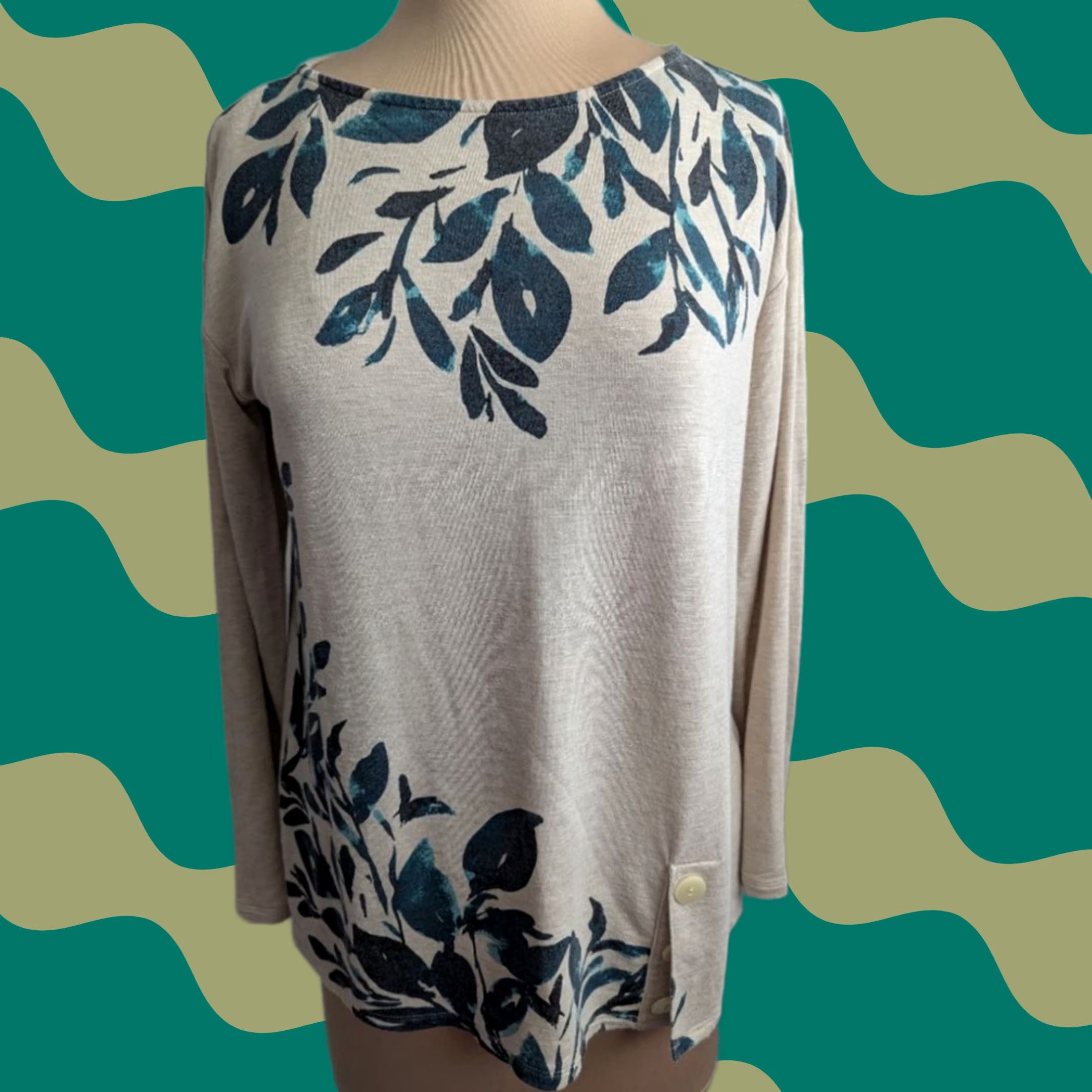 Buttero Pure Jill Butter Soft Top Women's XS Leaf Print Button Detail Size XS / US 0-2 / IT 36-38 - 1 Thumbnail