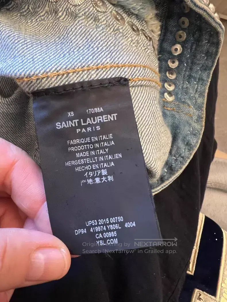 Saint Laurent Paris Saint Laurent Paris Crystal and Diamond Studs Denim Jacket Size US XS / EU 42 / 0 - 6 Thumbnail