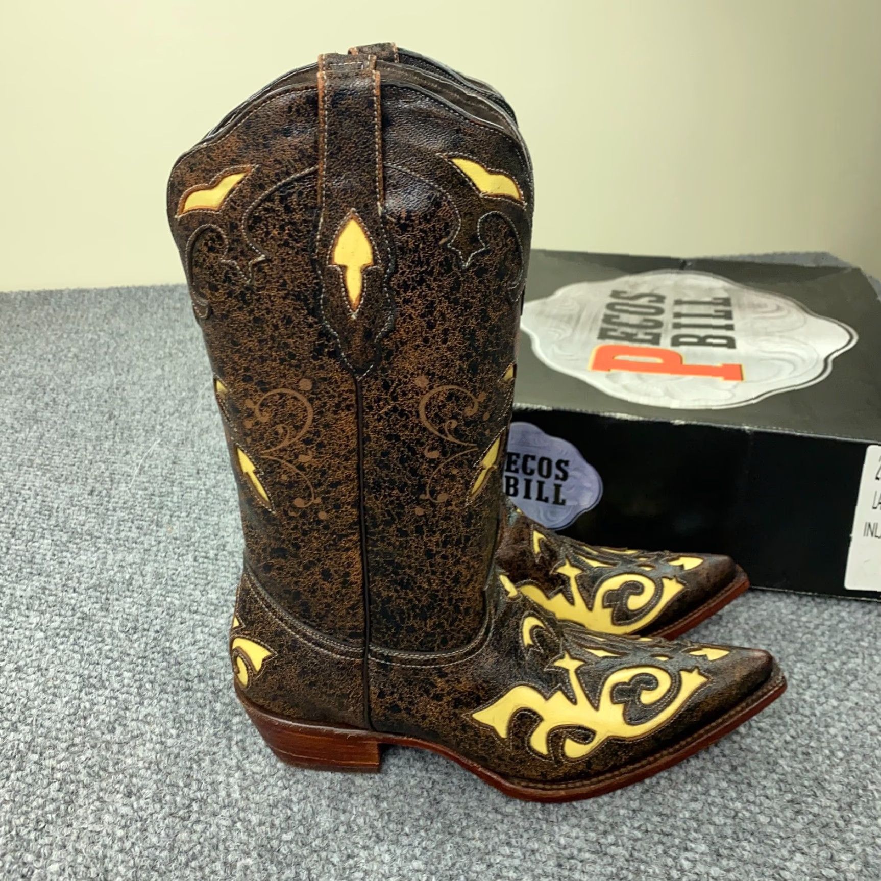 Vintage VINTAGE Pecos Bill Western Boots Womens 8 Brown Leather Cowgirl Fancy Inlay Mid-Calf Block Heel Size US 8 / IT 38 - 7 Thumbnail