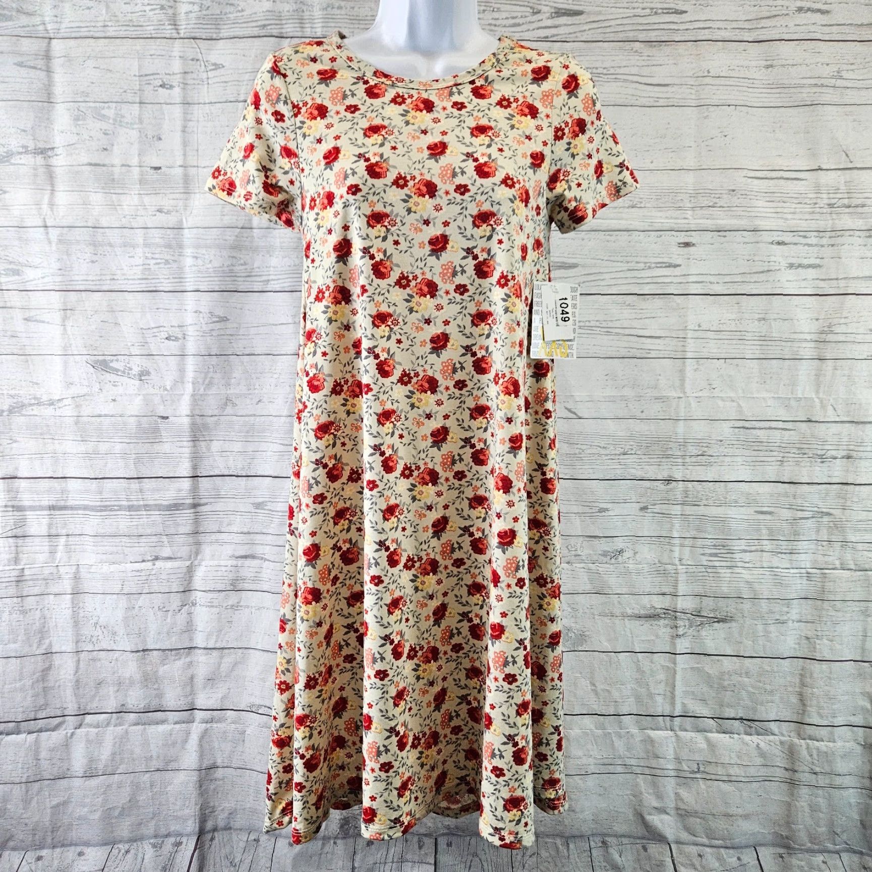 Vintage VINTAGE LuLaRoe Womens Carly Dress 2XS Red Floral Short Sleeve Women Dresses A-Line Knee Length Womens Size 24" / US 00 / IT 34 - 2 Thumbnail