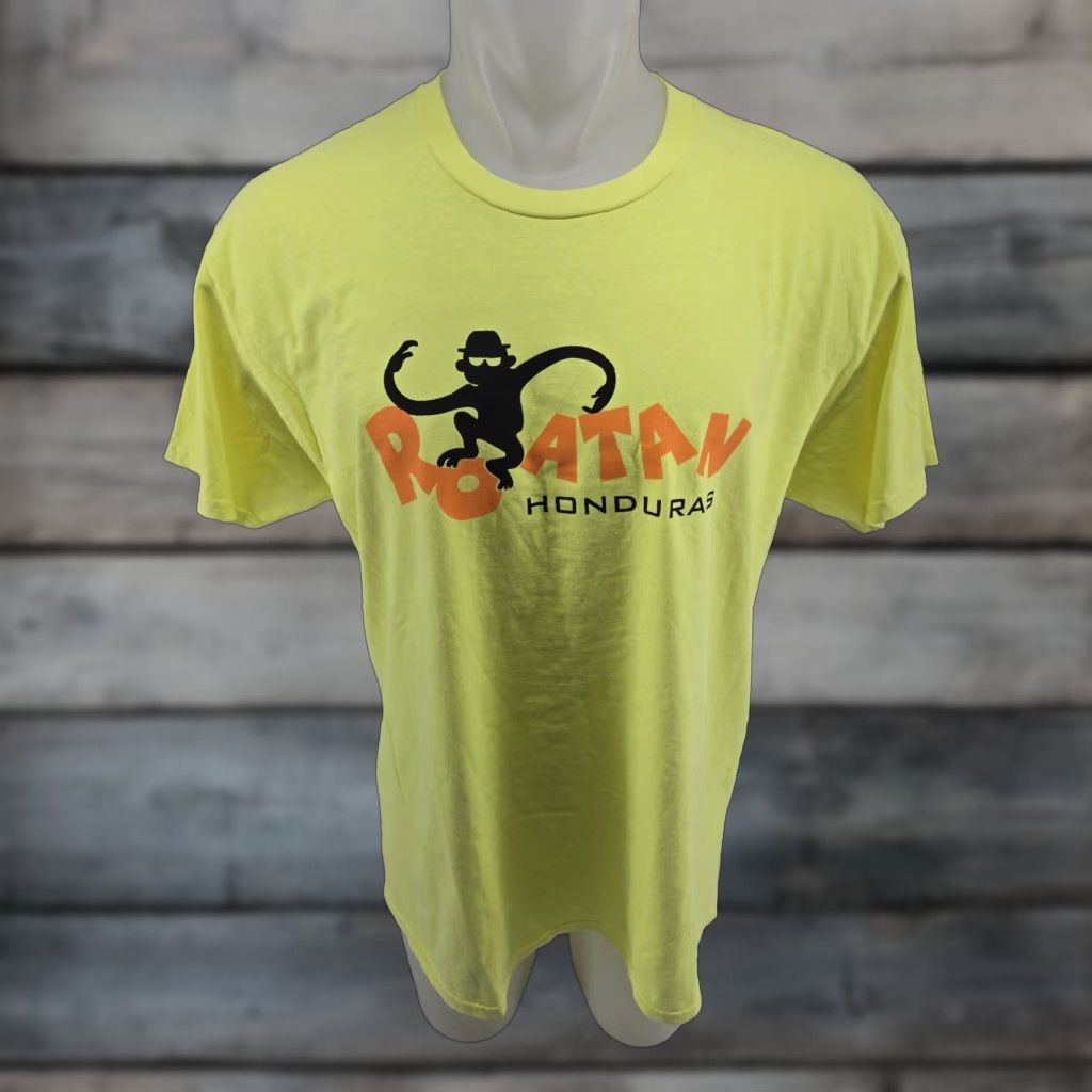 Port & Company VINTAGE Port & Company Roatan Honduras Shirt Mens Large Neon Yellow Short Sleeve Monkey Shirt Mens Large Neon Yellow Short Sleeve Monkey Size US L / EU 52-54 / 3 - 1 Thumbnail