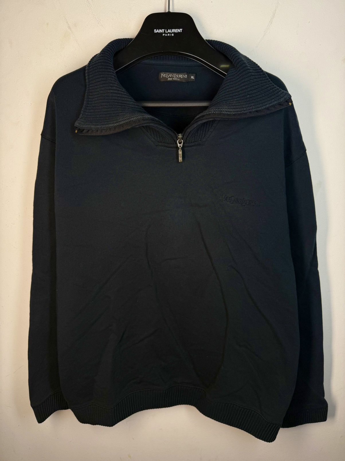 Yves Saint Laurent 90s YSL Sweatshirt 1/4 Quarter Zip Navy Sweater Vintage Size US XL / EU 56 / 4 - 1 Thumbnail