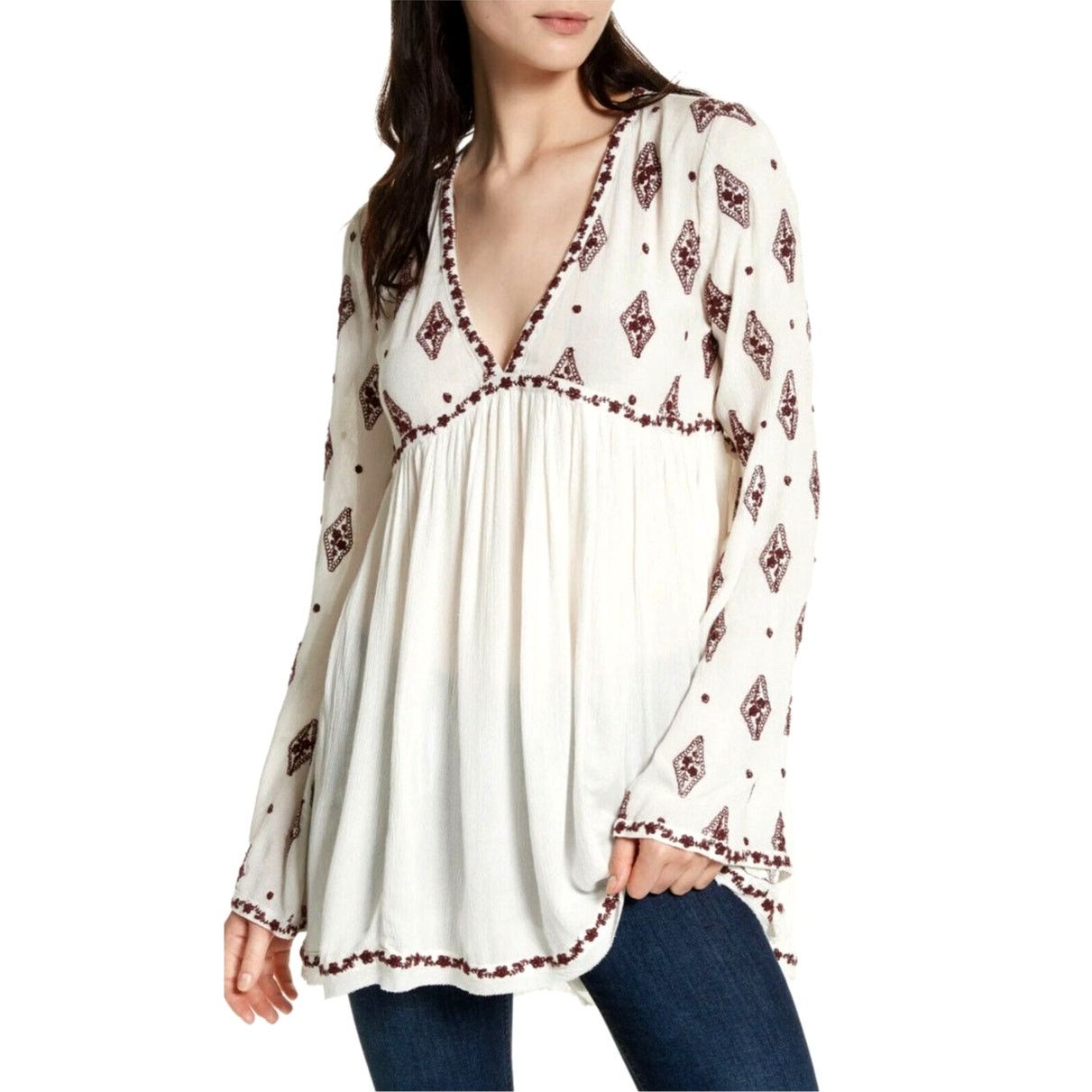 Free People Free People Diamond Embroidered Deep V Top Mini Dress size S Size S / US 4 / IT 40 - 2 Thumbnail