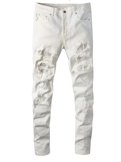 White ripped Jeans with diamonds