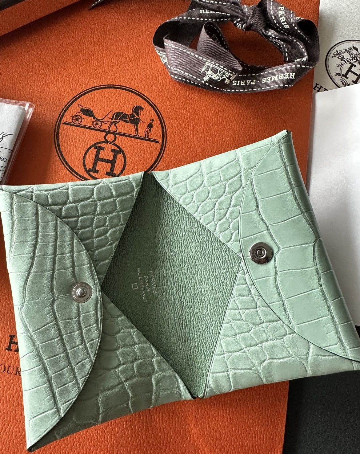 Hermes Super Rare Brand New Hermes Matte Croc 🐊 Calvi Wallet Size ONE SIZE - 9 Thumbnail