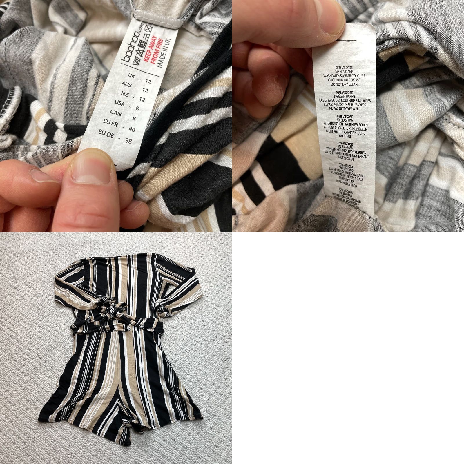 Boohoo Boohoo Romper Womens S Multicolor Striped V-Neck Belted Long Sleeve Casual Party/Cocktail Tie Size S / US 4 / IT 40 - 8 Thumbnail