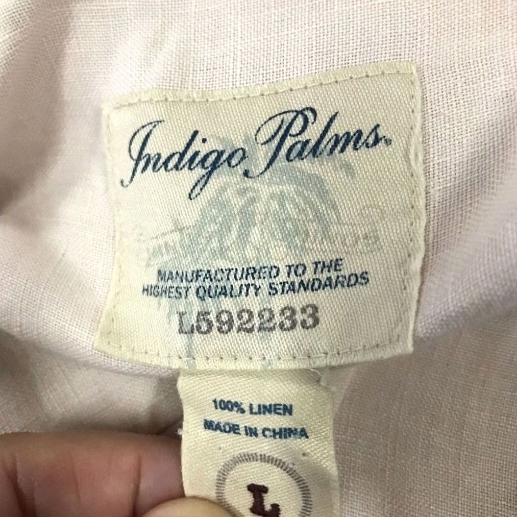 Vintage Indigo Palms Linen Shirt Mens Large Light Pink Button Down Pocket Short Sleeve Size US L / EU 52-54 / 3 - 4 Thumbnail