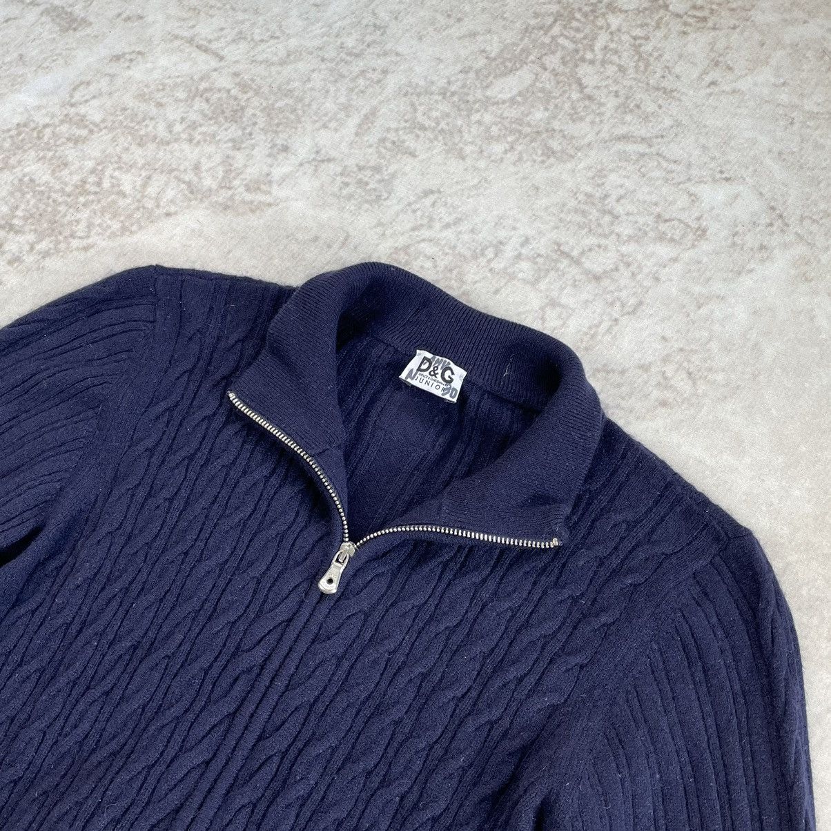 Designer × Dolce & Gabbana Dolce & Gabbana Ribbed Knit Cashmere Navy Zip Sweater Size M / US 6-8 / IT 42-44 - 6 Thumbnail