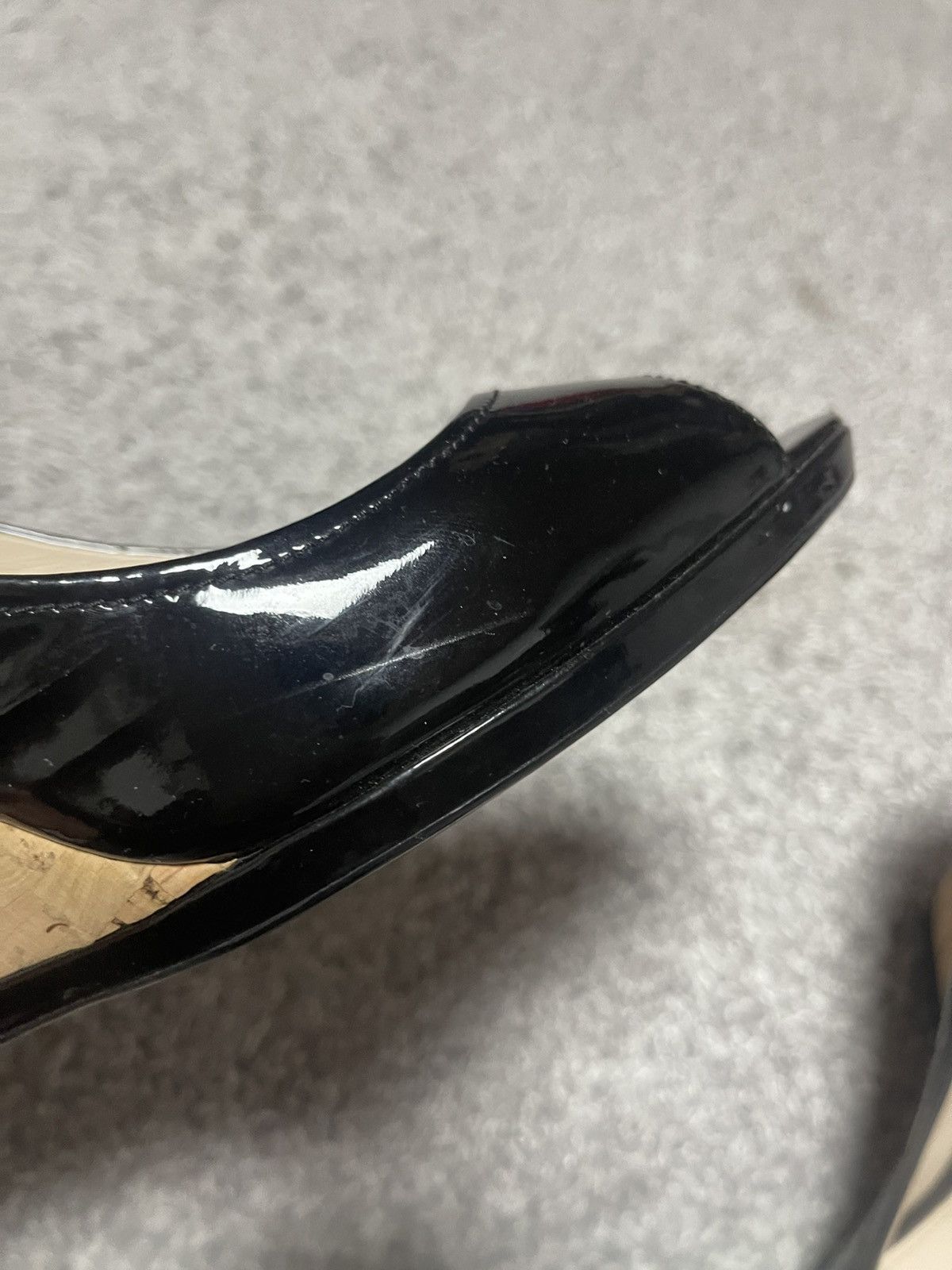 Prada Prada Vintage Patent Leather Peep Open Toe Wedge Cork Heels Size US 9 / IT 39 - 8 Thumbnail