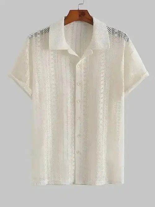 VIBE Short Sleeves Transparent Sheer Lace Shirts Size US M / EU 48-50 / 2 - 2 Thumbnail