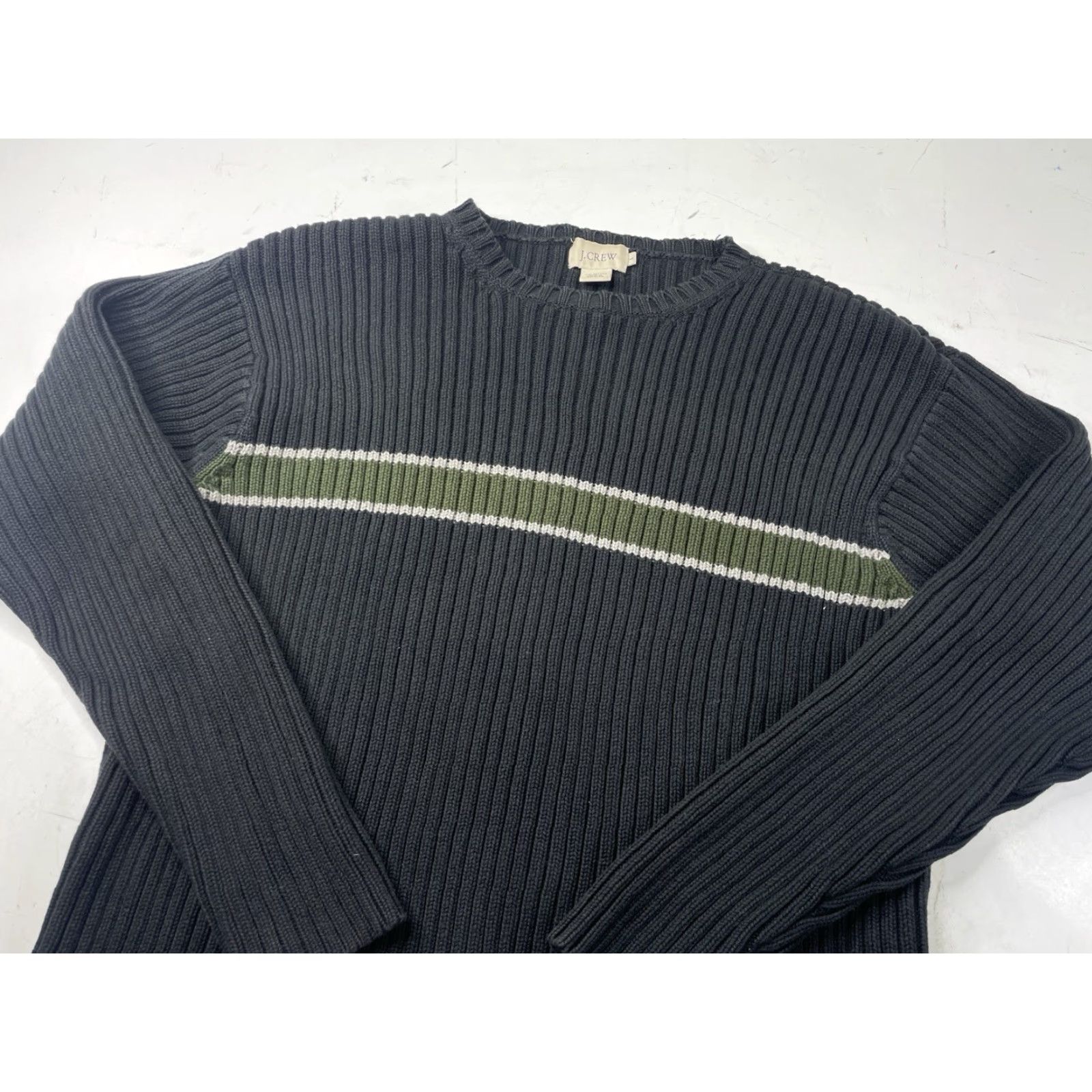 J.Crew J. Crew Mens Ribbed Sweater Black Green Stripe Large Cotton Knit Crew Neck Pullover Vintage No Size US L / EU 52-54 / 3 - 2 Thumbnail