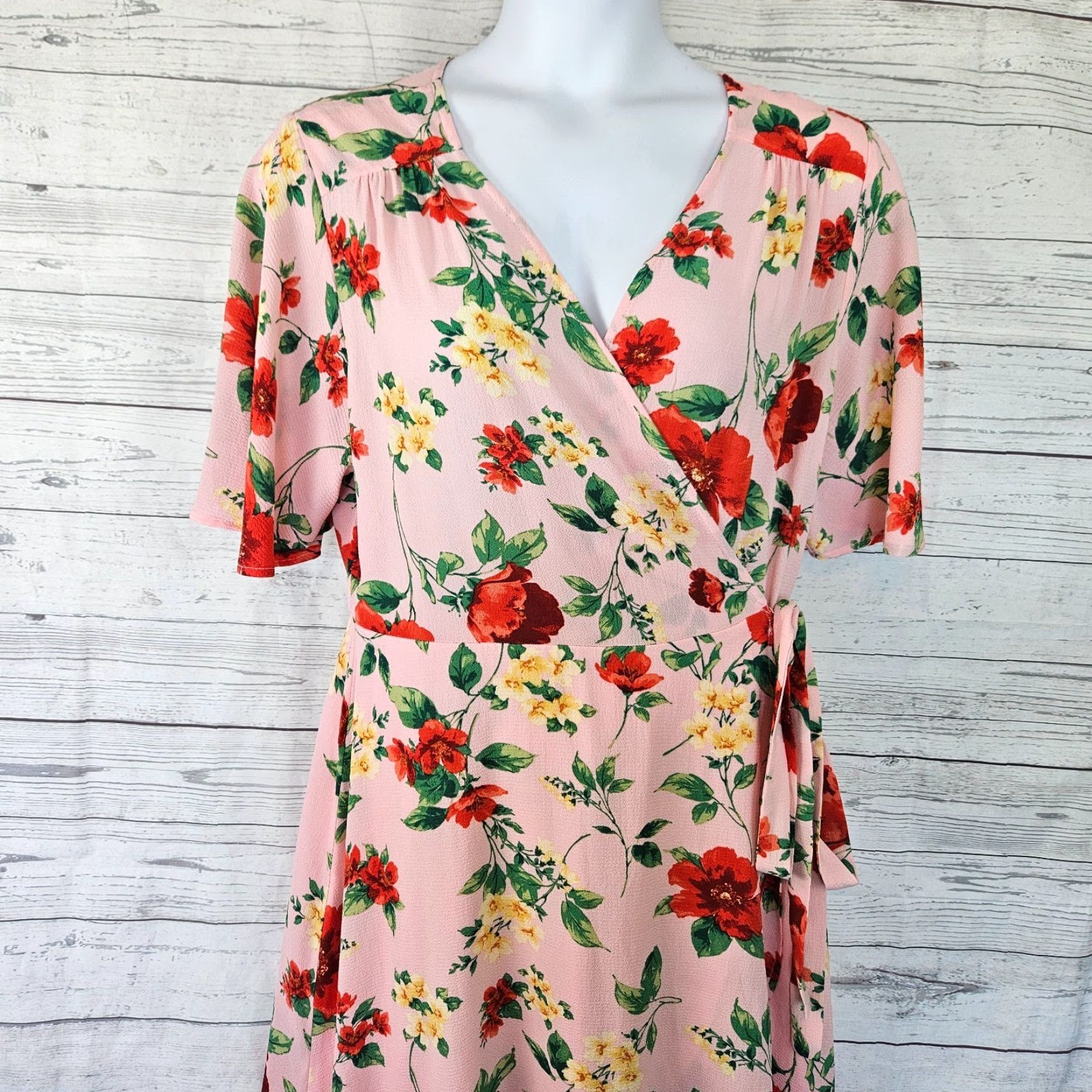 Vintage Studio B by Bobeau Womens Wrap Dress Sz 2X Pink Red Floral Size XXL / US 16-18 / IT 52-54 - 2 Thumbnail