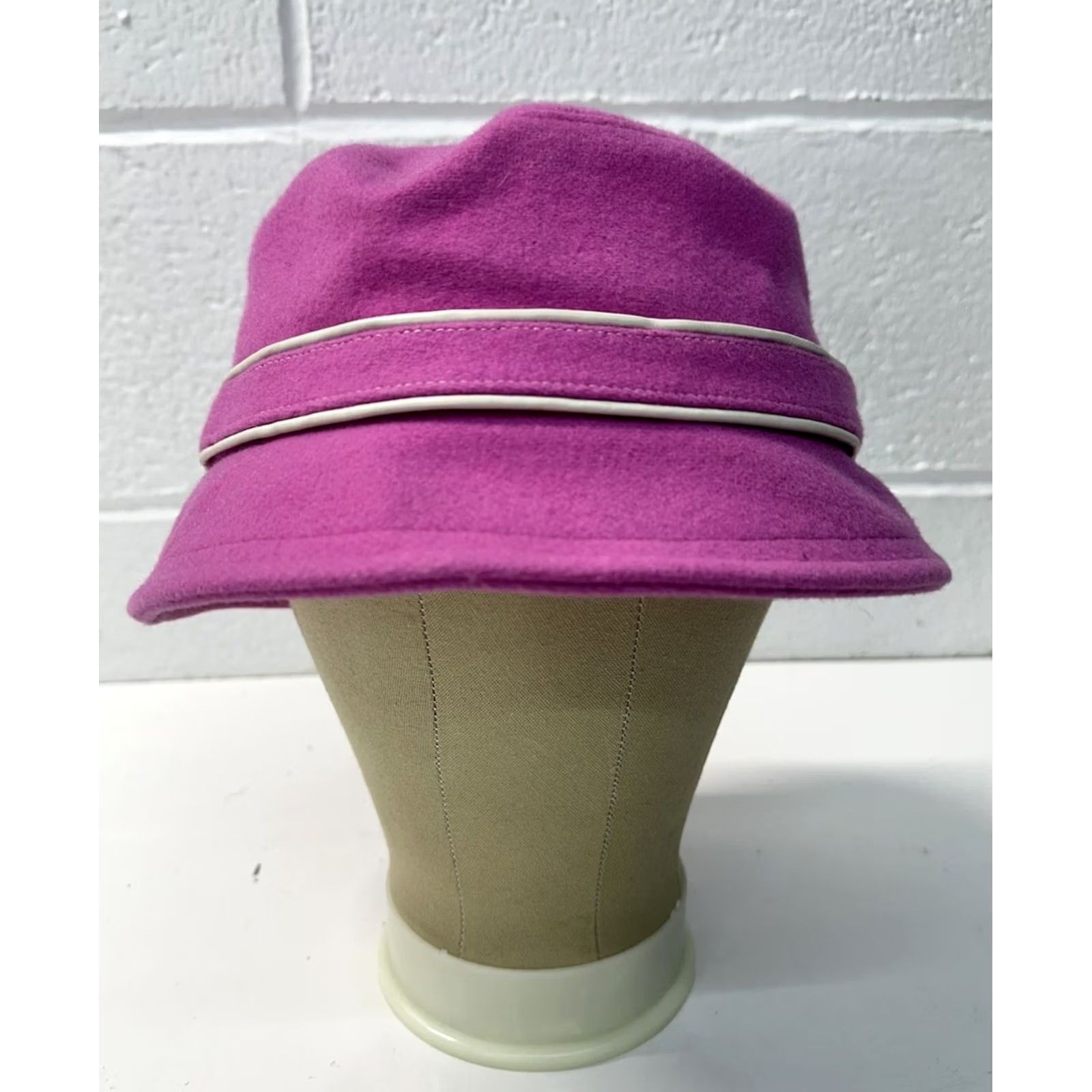Coach VINTAGE Coach Hat Womens S Pink VTG Y2K Bright Bucket Wool Blend Leather Trim Women Size ONE SIZE - 2 Thumbnail