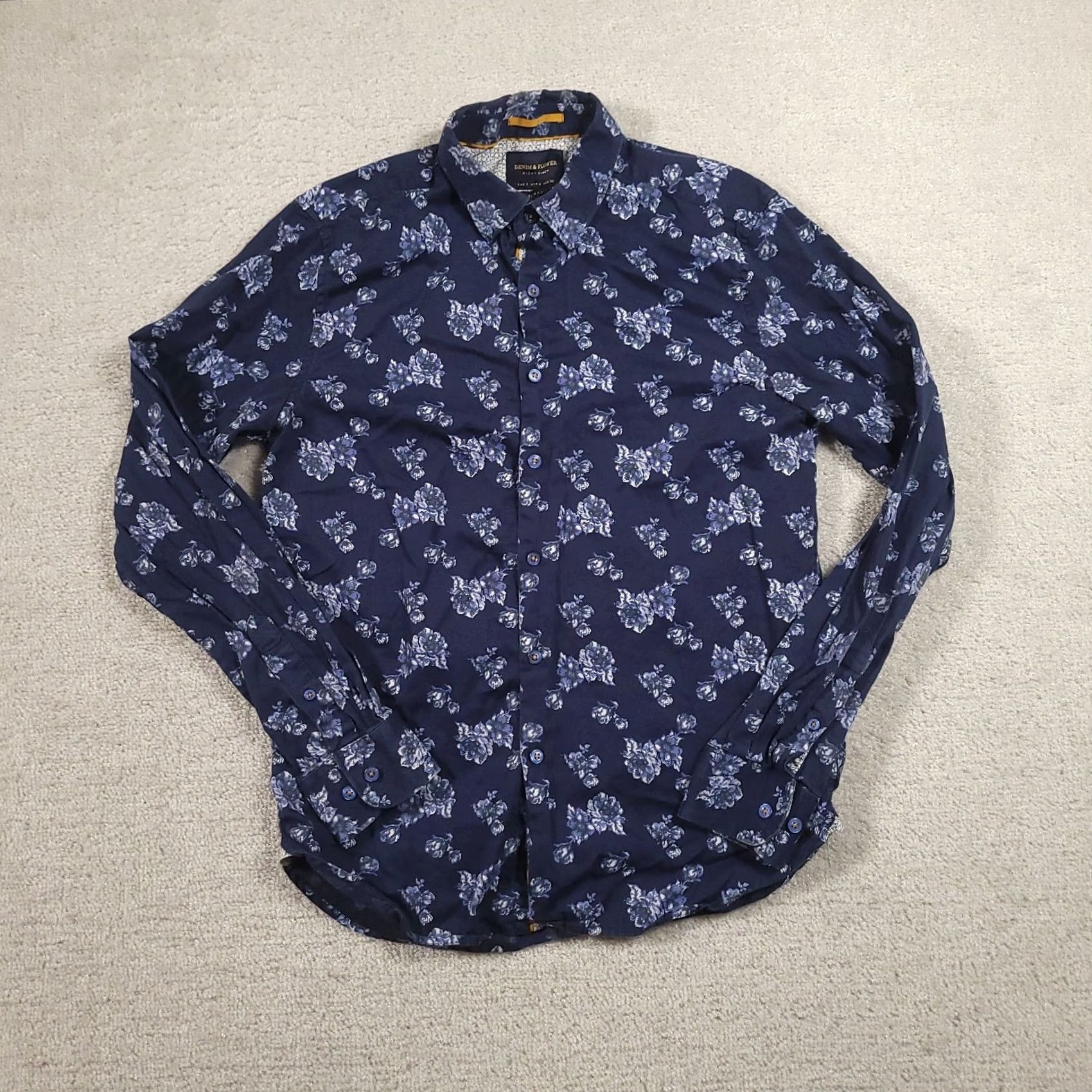 Denime Flower & Denim Ricky Singh Slim Fit Floral Print Shirt Size S Blue Size US S / EU 44-46 / 1 - 2 Thumbnail