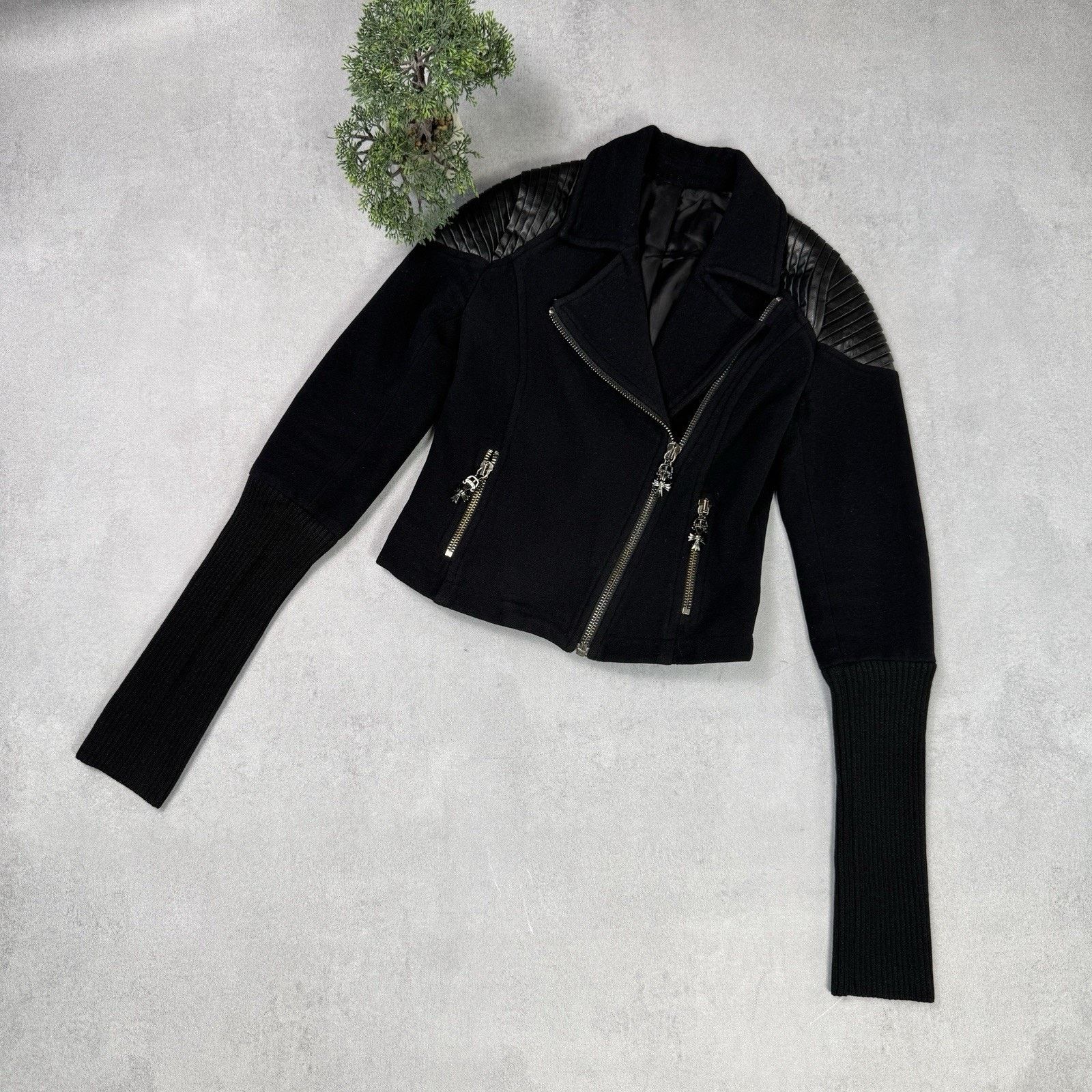 Philipp Plein Philipp Plein Women Biker Wool Coat Leather Jacket Skull Size S / US 4 / IT 40 - 2 Thumbnail