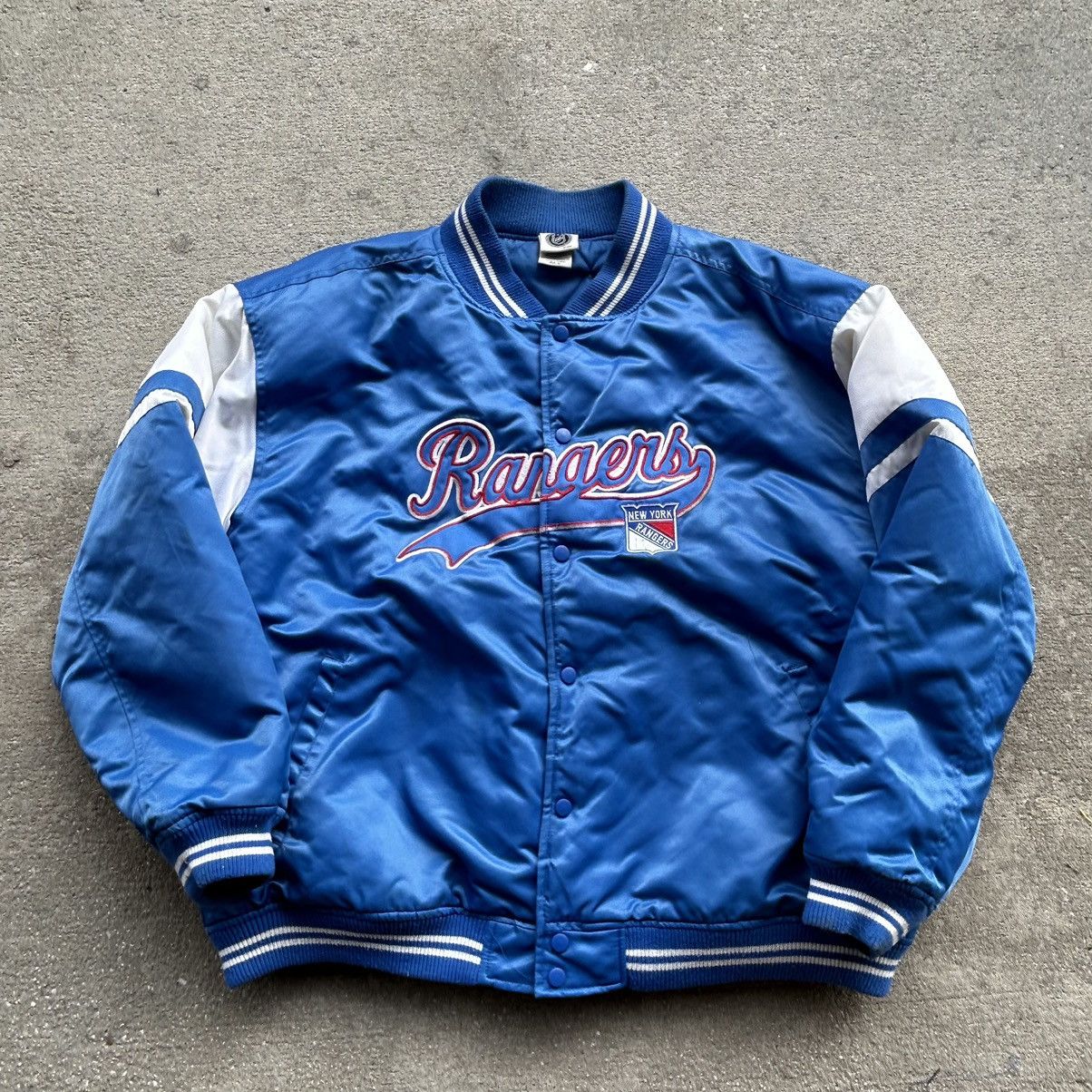 Image of Y2K, New York Rangers, Nhl Bomber Jacket in Blue, Men's (Size XL)