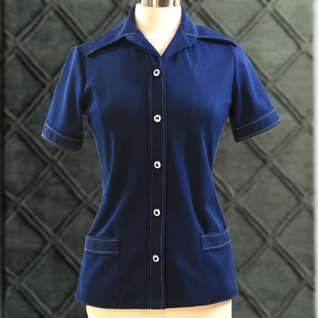 Sears VINTAGE Sears Shirt S Navy Blue Contrast Stitch 1970s Mod ...