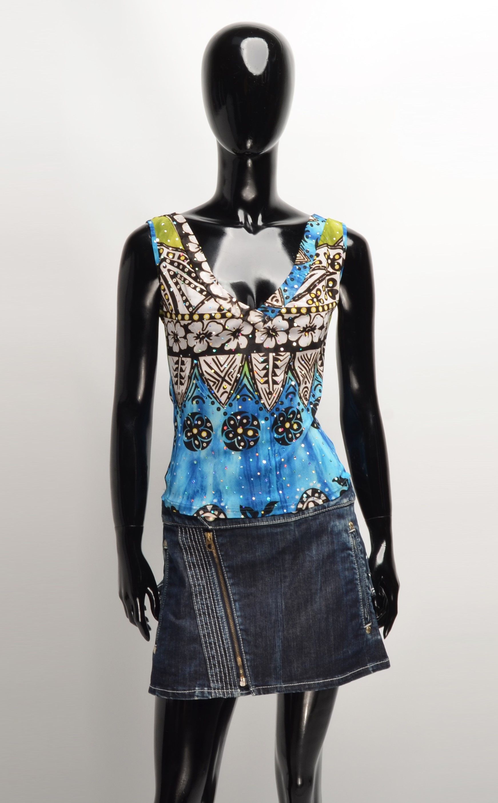 Vintage Vintage Y2K Mesh Sparkle Printed Top Size S / US 4 / IT 40 - 1 Thumbnail