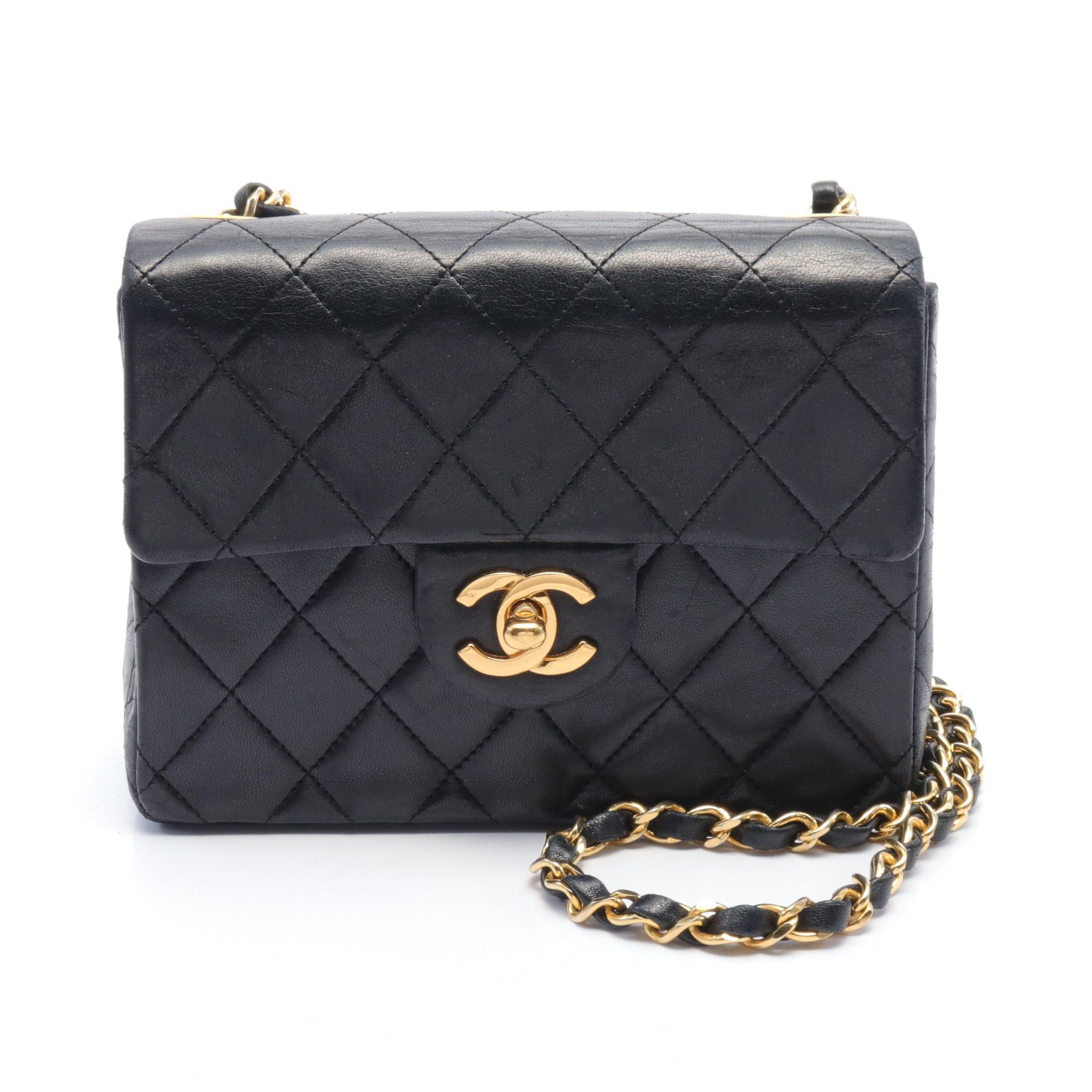 Chanel Chanel Mini Matelasse Chain Shoulder Bag Lambskin Black Gold